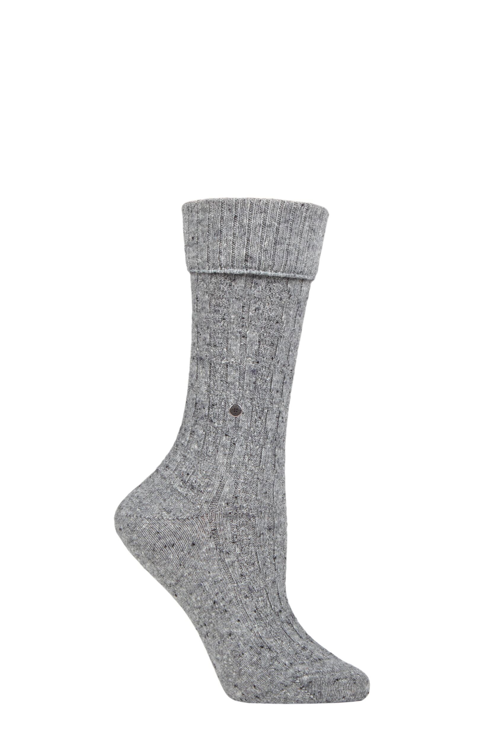 Women's 1 Pair Burlington Cosy Wool Turn Over Top Boot Socks Grey 3.5-7 Ladies