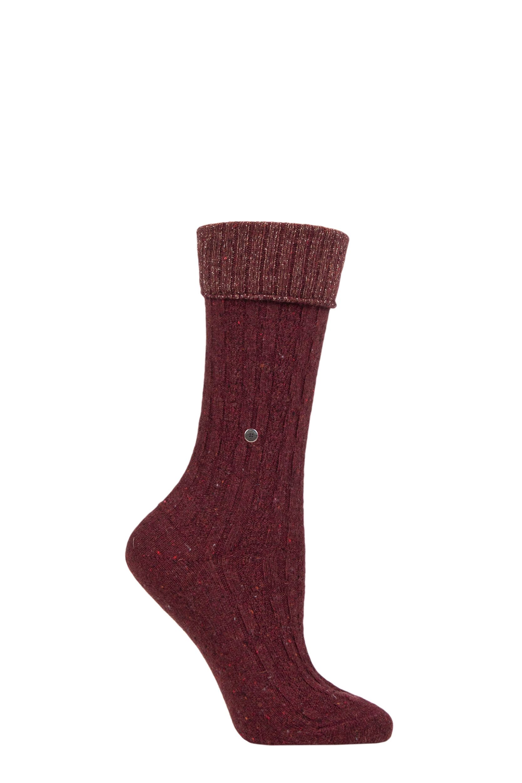 Women's 1 Pair Burlington Cosy Wool Turn Over Top Boot Socks Red 3.5-7 Ladies
