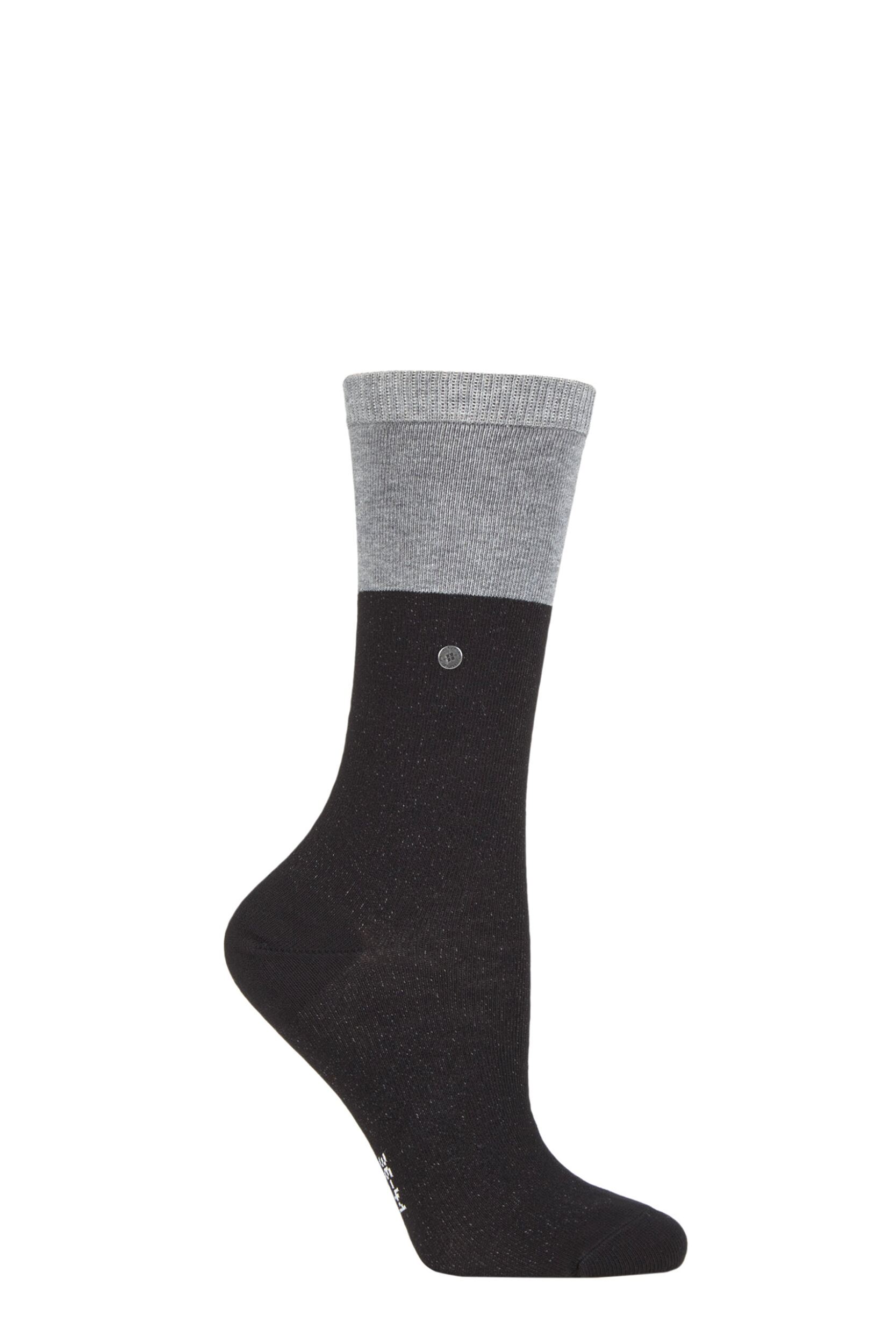 Women's 1 Pair Burlington Organic Cotton Block Socks Black 3.5-7 Ladies