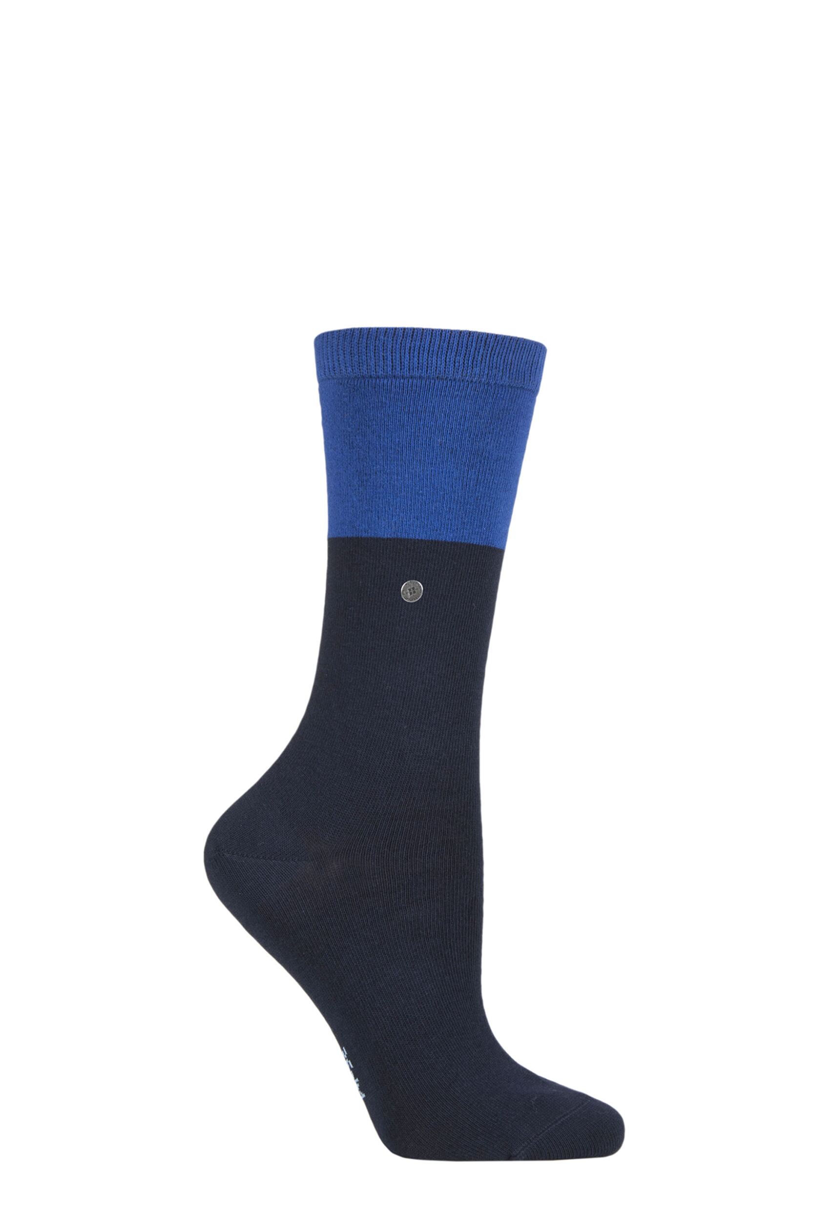 Women's 1 Pair Burlington Organic Cotton Block Socks Navy 3.5-7 Ladies