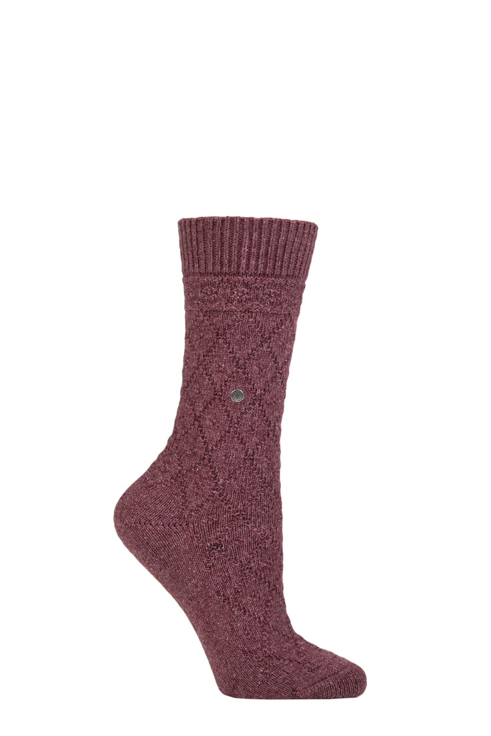 Women's 1 Pair Burlington Argyle Wool Cotton Boot Socks Burgundy 3.5-7 Ladies