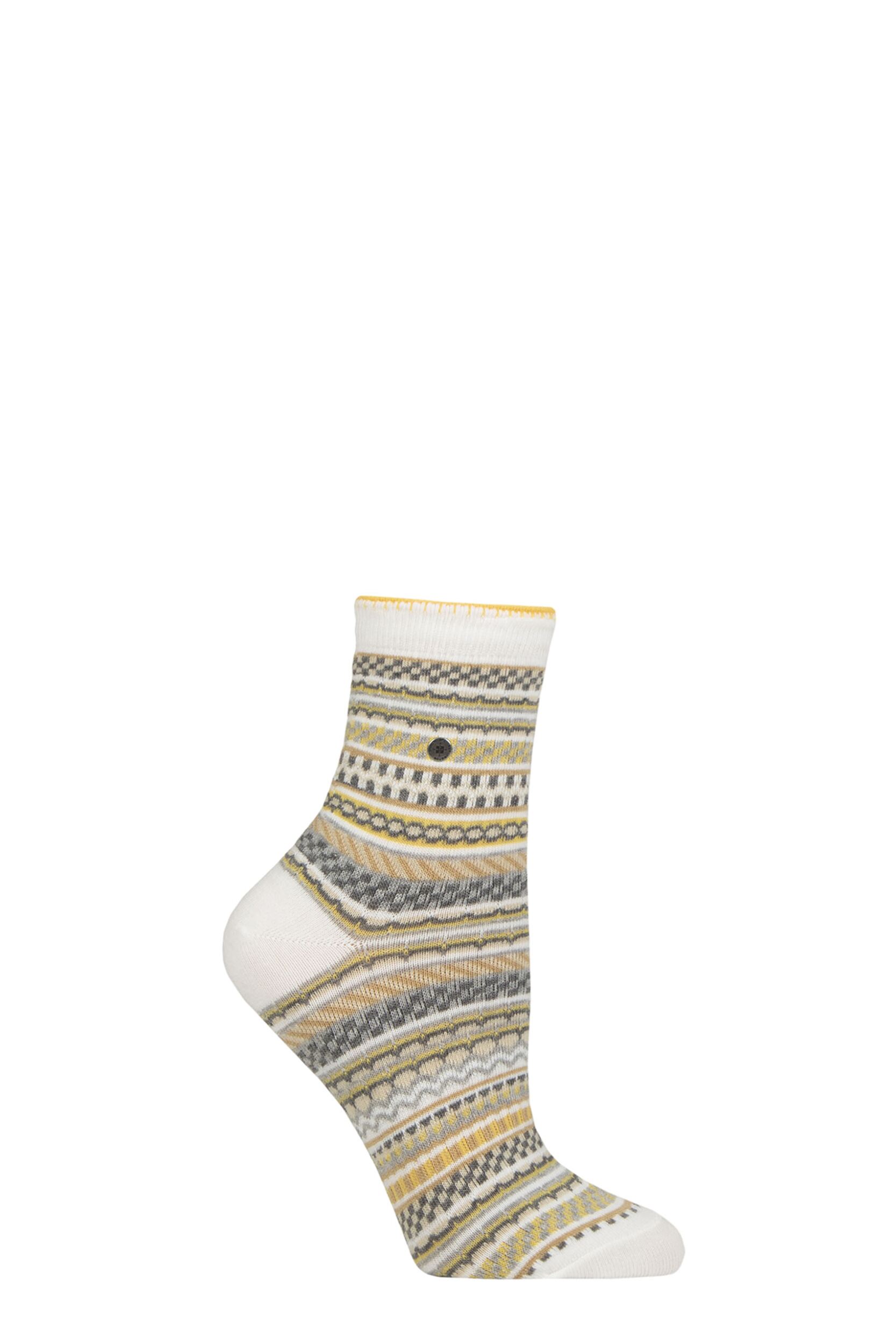 Women's 1 Pair Burlington Cheerful Summer Striped Cotton Socks White 3.5-7 Ladies