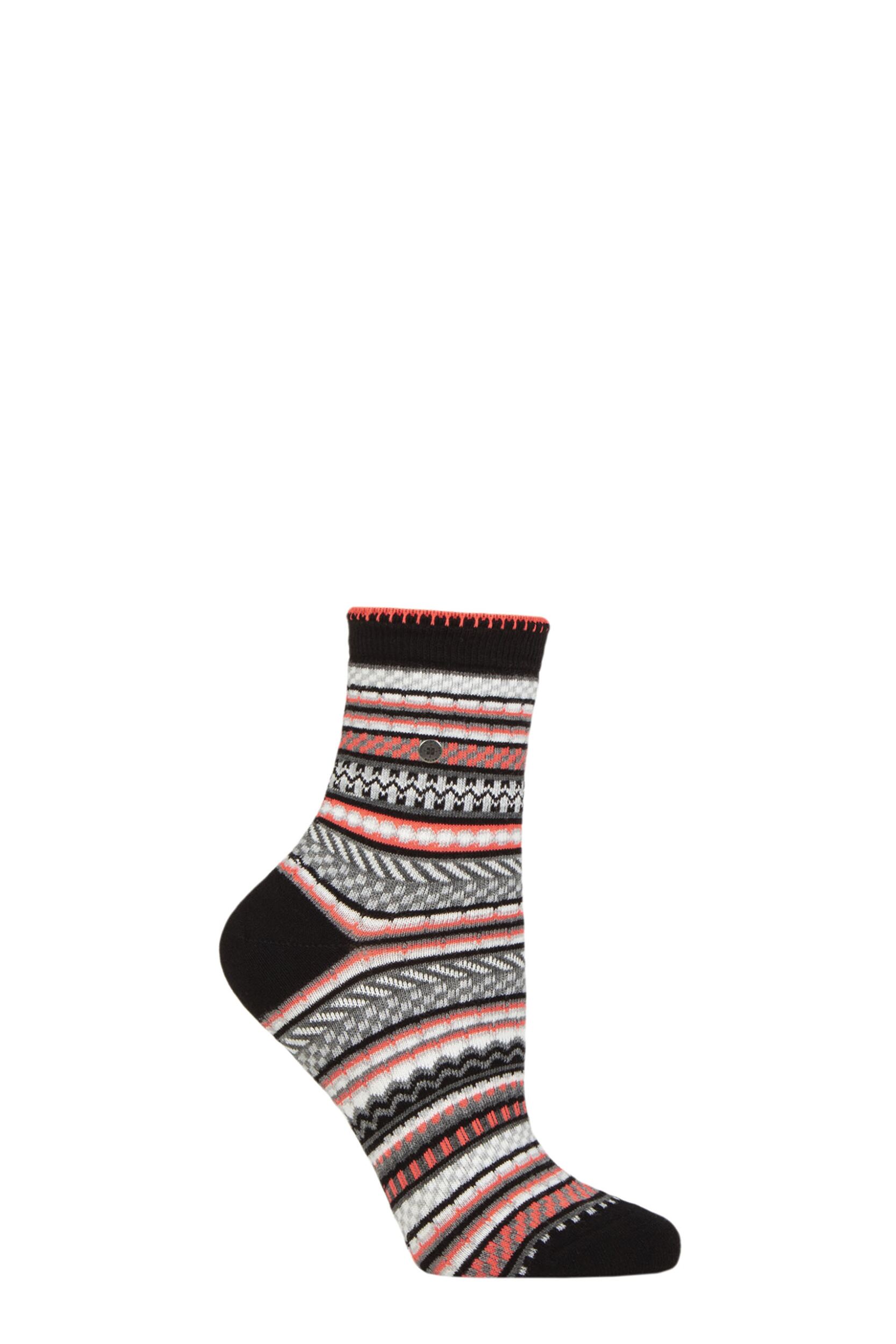 Women's 1 Pair Burlington Cheerful Summer Striped Cotton Socks Black 3.5-7 Ladies