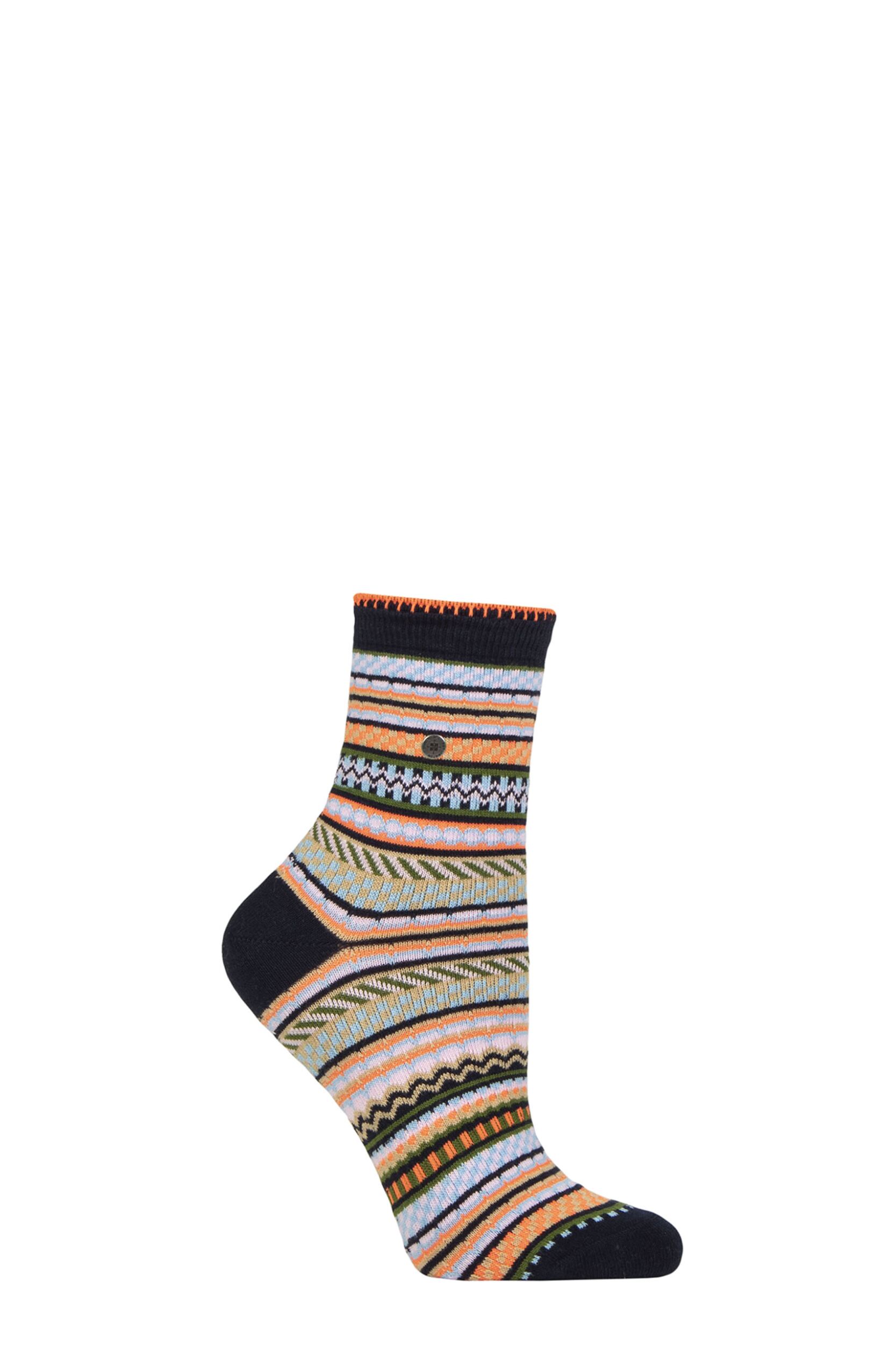 Women's 1 Pair Burlington Cheerful Summer Striped Cotton Socks Navy 3.5-7 Ladies
