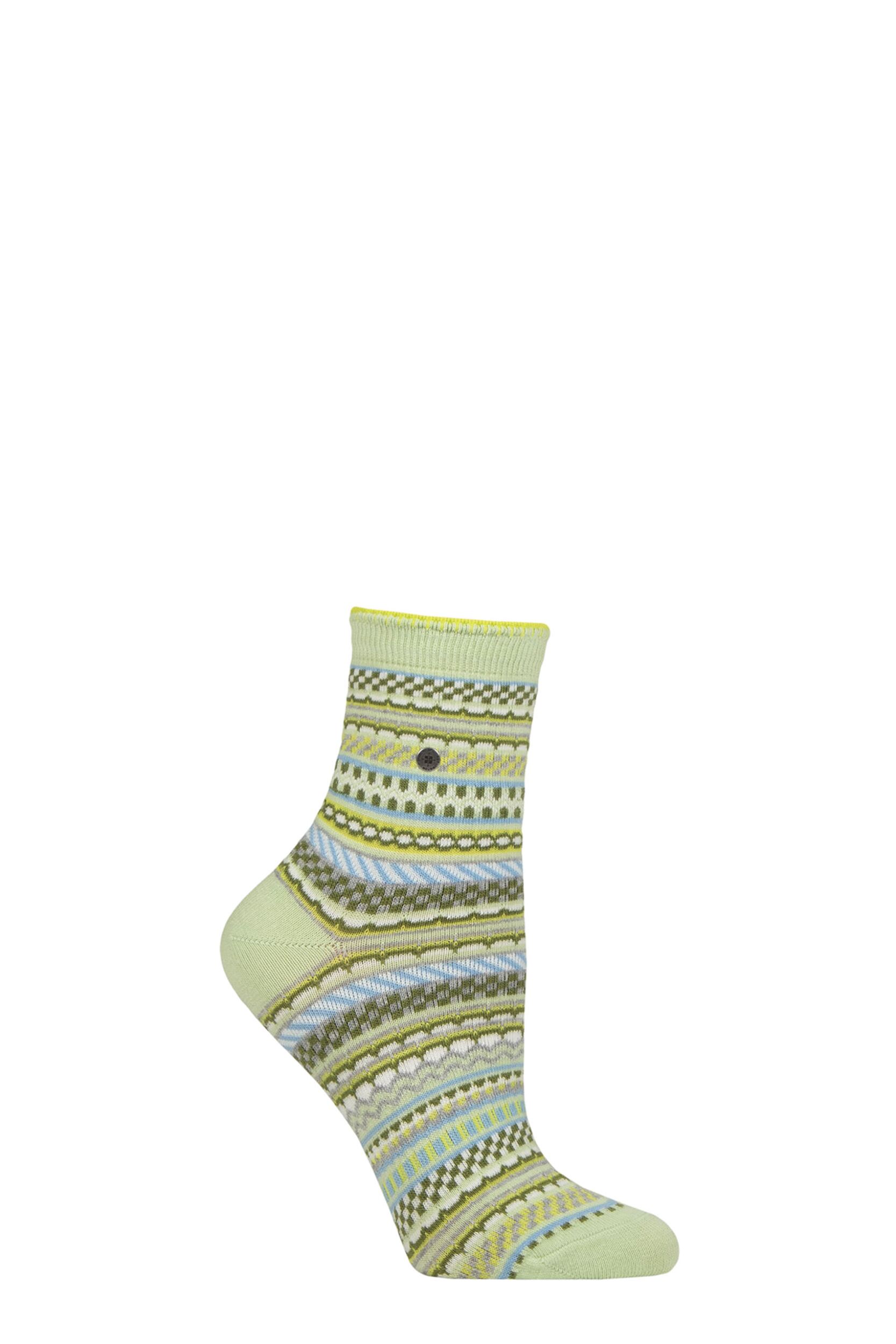 Women's 1 Pair Burlington Cheerful Summer Striped Cotton Socks Green 3.5-7 Ladies