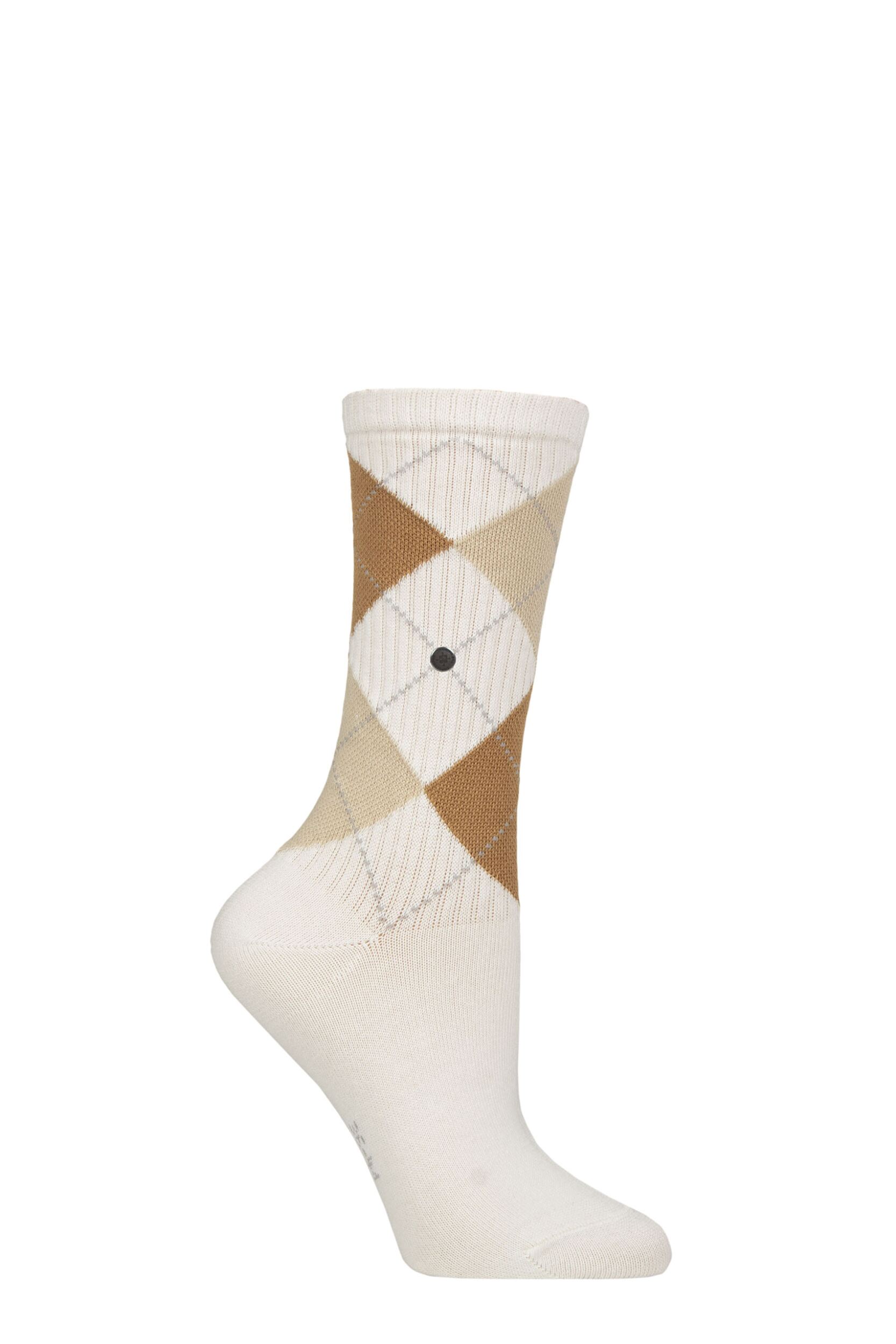 Women's 1 Pair Burlington Courtside Ribbed Cotton Socks White / Beige 3.5-7 Women's