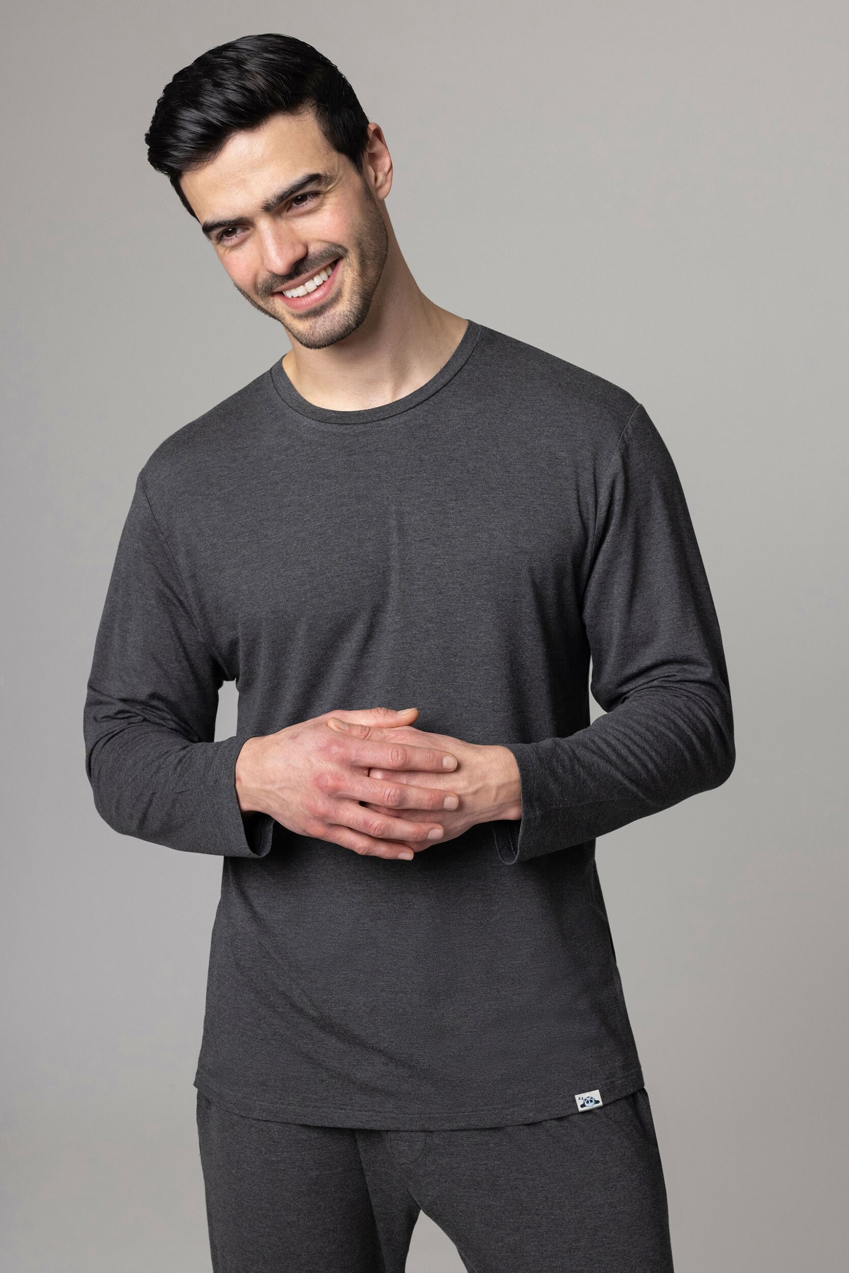 Mens 1 Pack Lazy Panda Bamboo Loungewear Selection Long Sleeved Top Dark Charcoal Long Sleeved Top Small