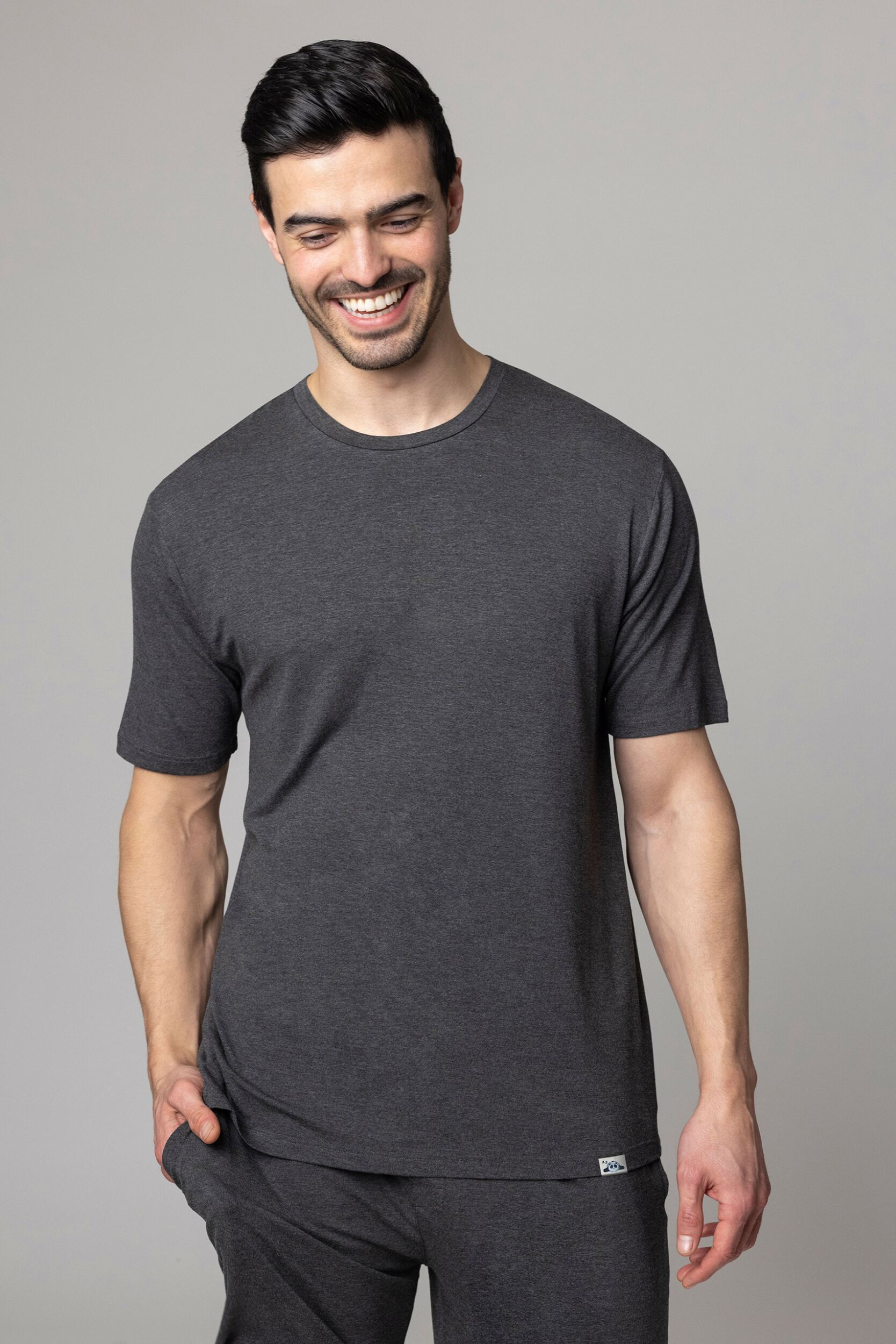 Mens 1 Pack Lazy Panda Bamboo Loungewear Selection T-Shirt Dark Charcoal T-Shirt Medium
