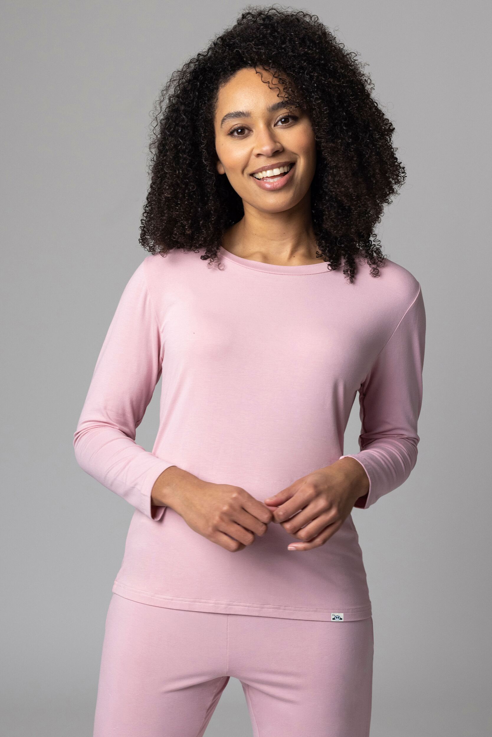 Women's 1 Pack Lazy Panda Bamboo Loungewear Selection Long Sleeved Top Pale Pink Long Sleeved Top 14 Ladies