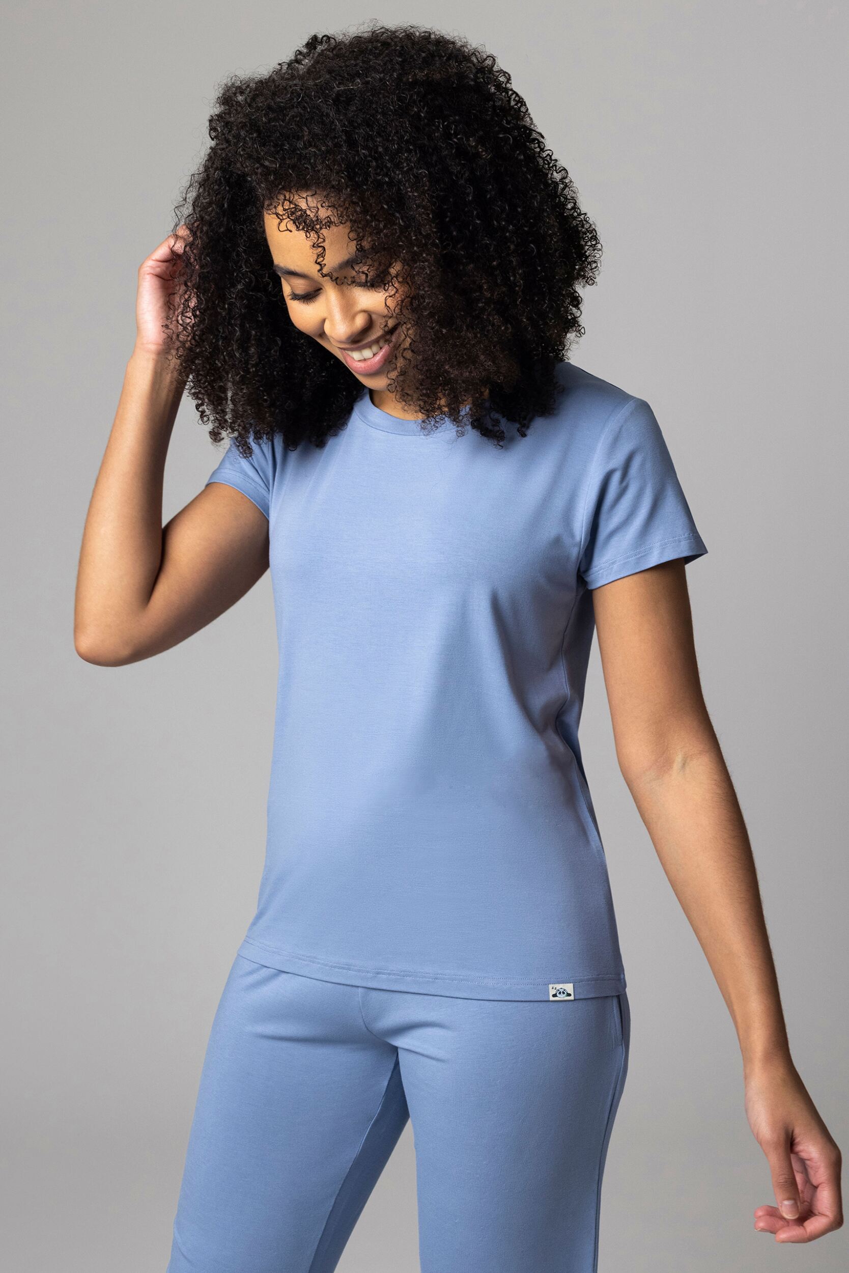 Women's 1 Pack Lazy Panda Bamboo Loungewear Selection T-Shirt Blue UK 10