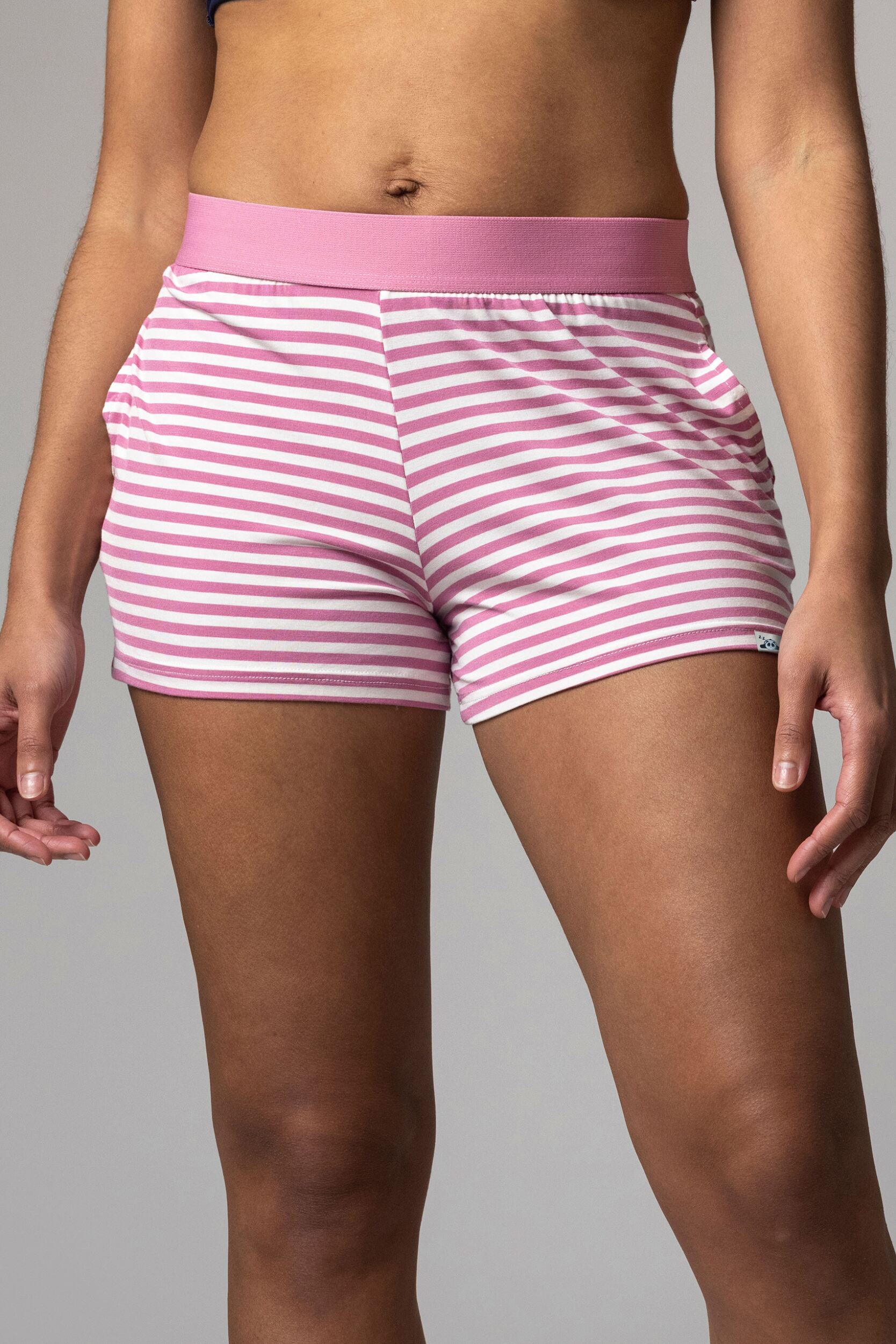 Women's 1 Pack Lazy Panda Bamboo Loungewear Selection Shorts Pink Stripe Shorts 12 Ladies