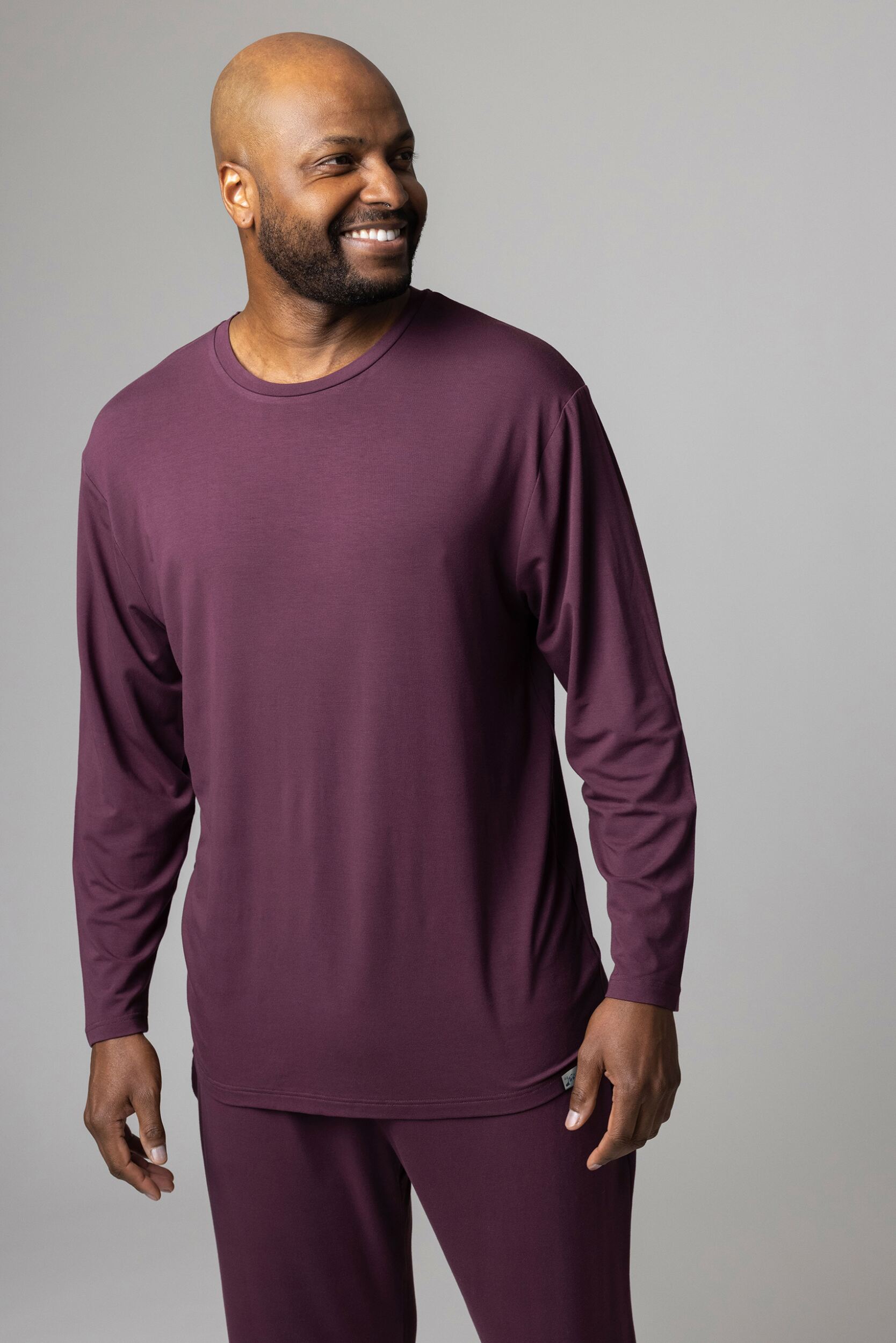 Mens 1 Pack Lazy Panda Bamboo Loungewear Selection Long Sleeved Top Burgundy Medium