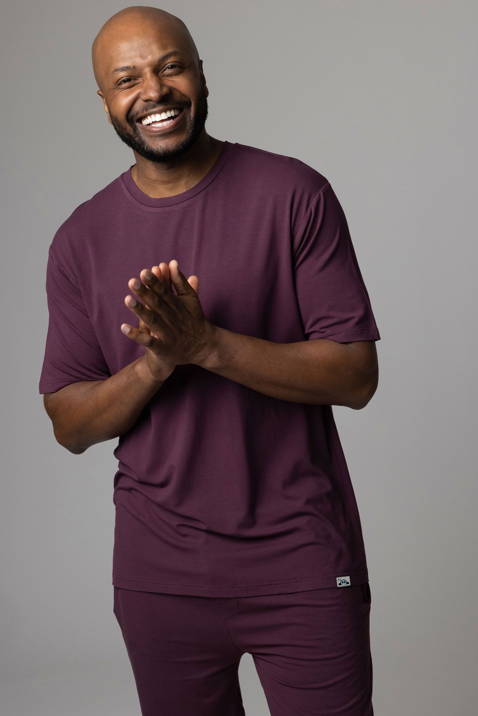 Mens 1 Pack Lazy Panda Bamboo Loungewear Selection T-Shirt Burgundy Small