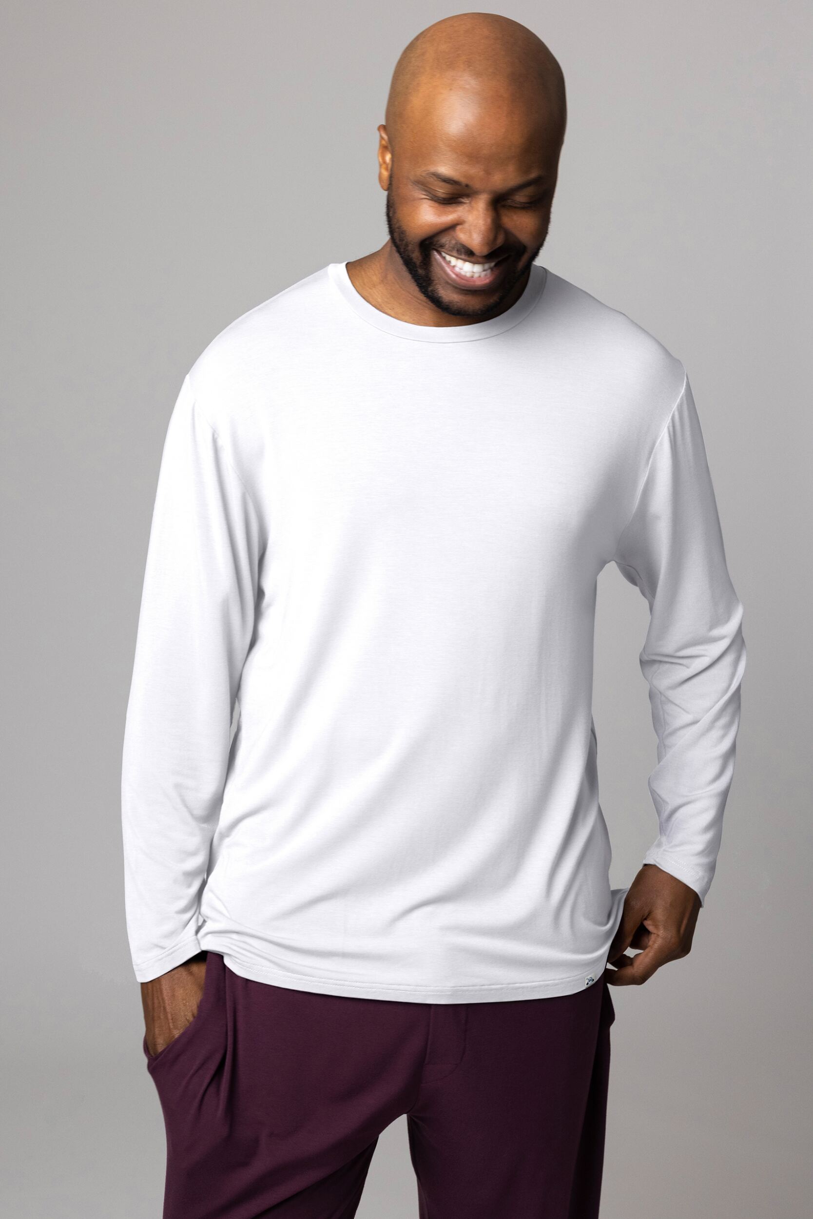 Mens 1 Pack Lazy Panda Bamboo Loungewear Selection Long Sleeved Top White XX Large
