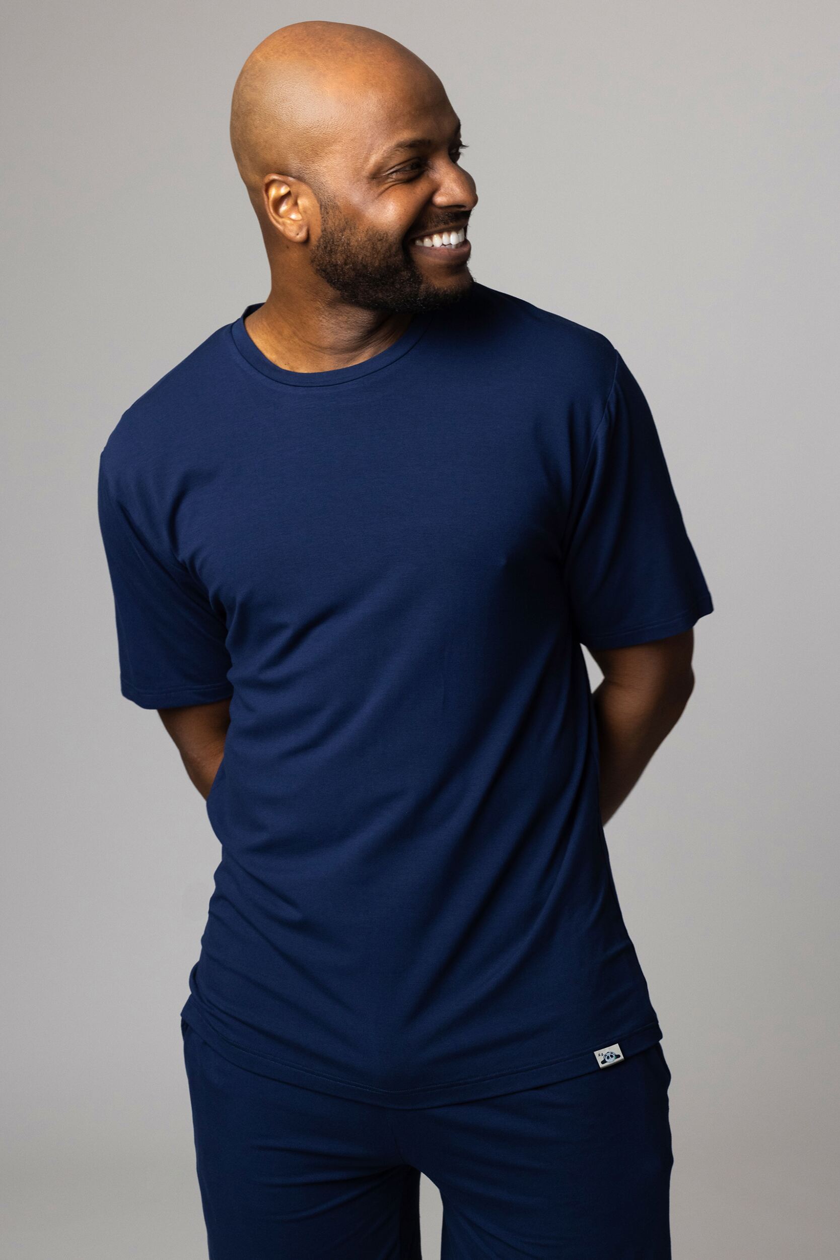 Mens 1 Pack Lazy Panda Bamboo Loungewear Selection T-Shirt Navy T-Shirt Large