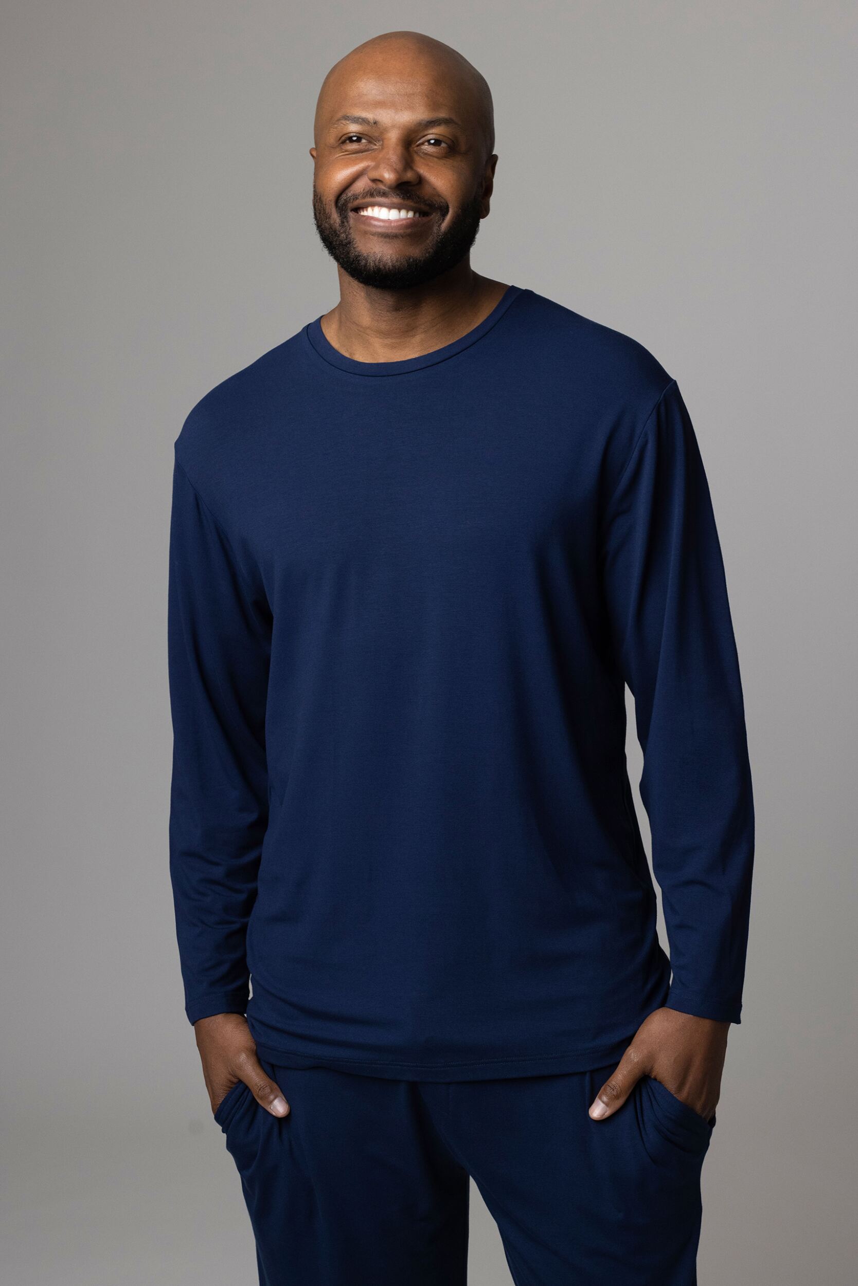 Mens 1 Pack Lazy Panda Bamboo Loungewear Selection Long Sleeved Top Navy Long Sleeved Top Medium