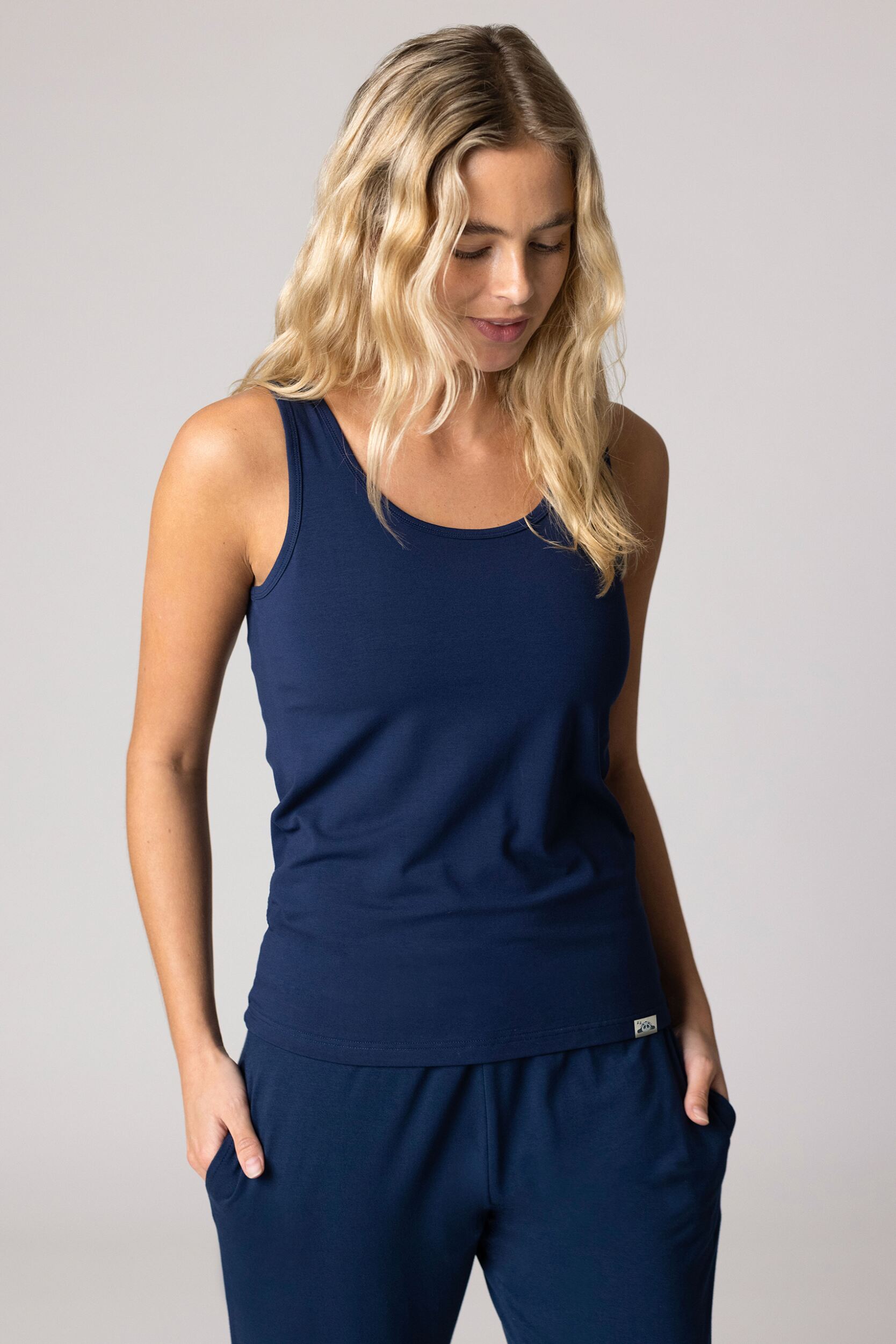 Women's 1 Pack Lazy Panda Bamboo Loungewear Selection Vest Top Navy Vest Top 16 Ladies