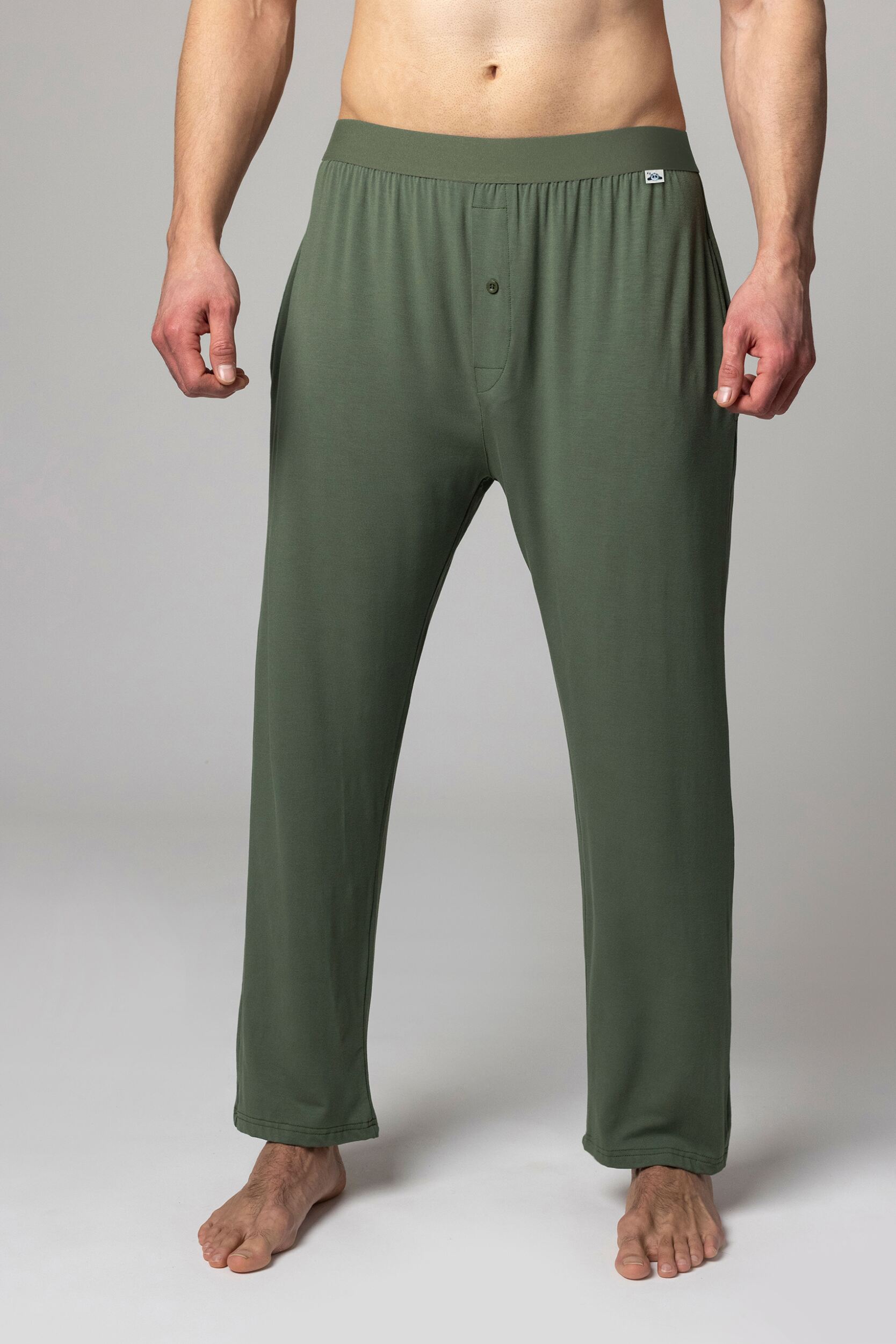 Mens 1 Pack Lazy Panda Bamboo Loungewear Selection Classic Bottoms Olive Green Large
