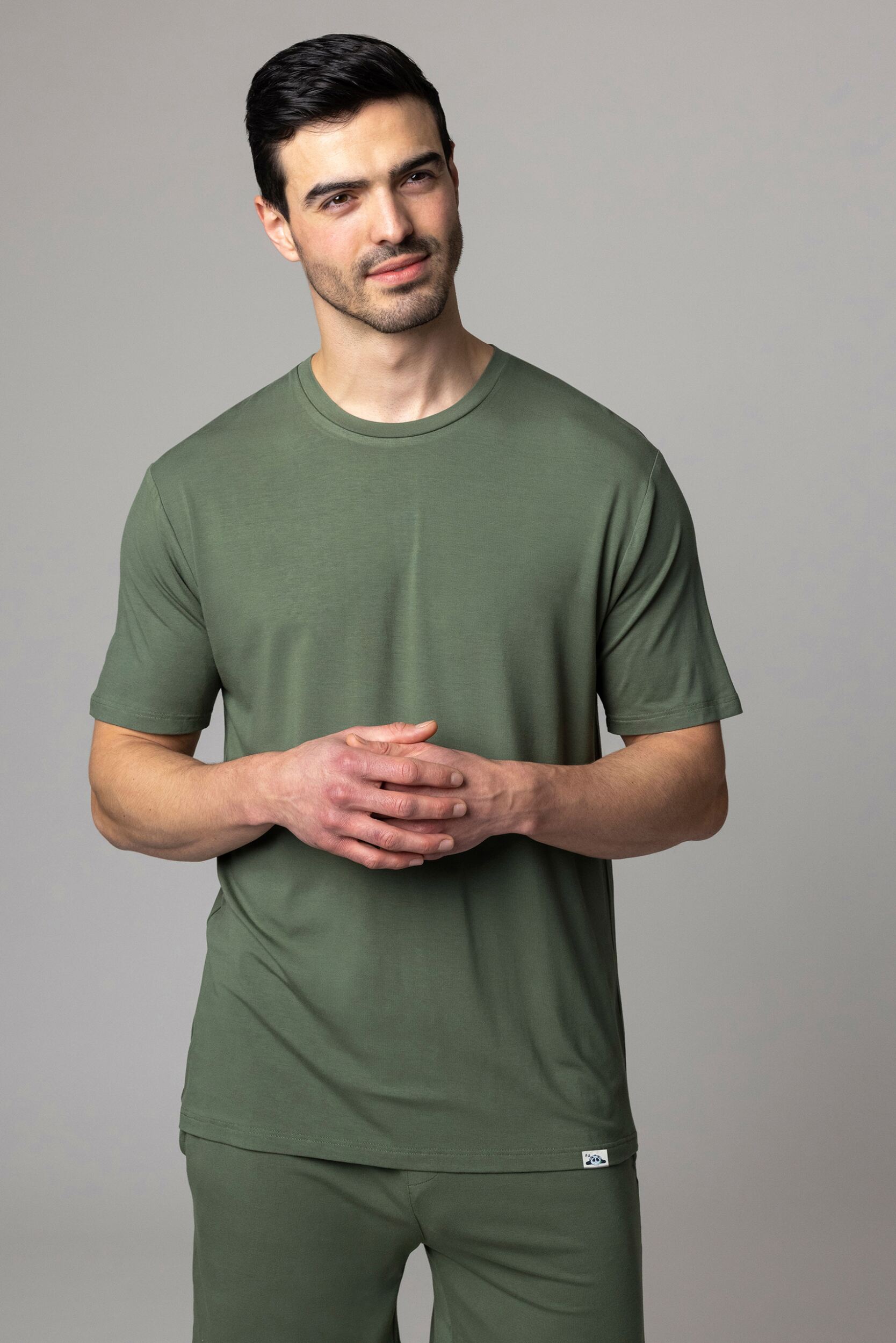 Mens 1 Pack Lazy Panda Bamboo Loungewear Selection T-Shirt Olive Green Extra Large