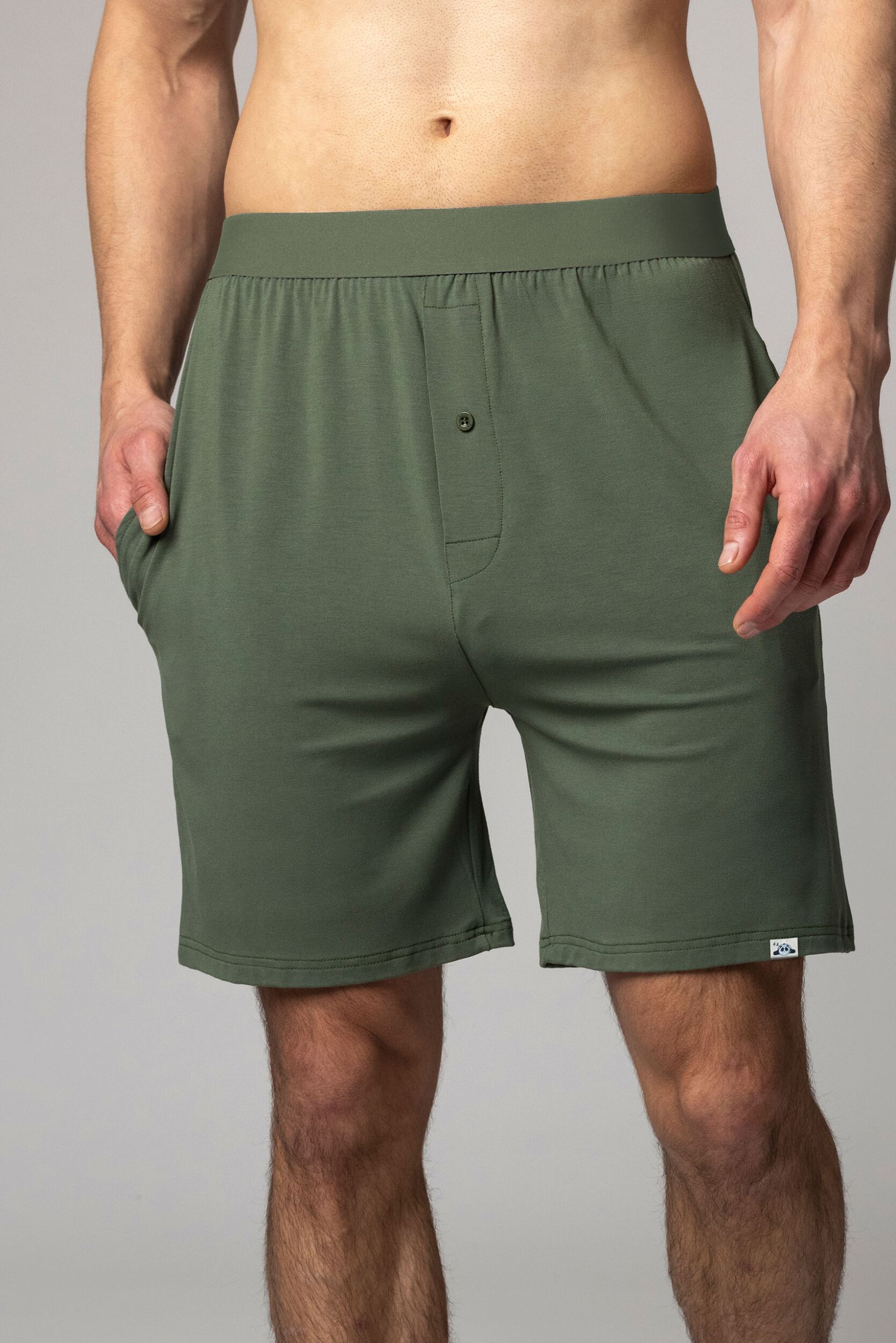 Mens 1 Pack Lazy Panda Bamboo Loungewear Selection Shorts Olive Green Large