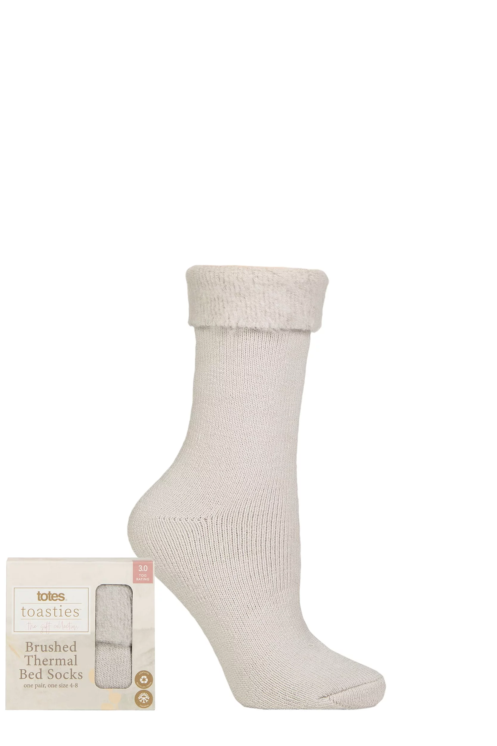 Women's 1 Pair Totes Recycled Brushed Thermal Bed Socks Grey 4-8 Ladies