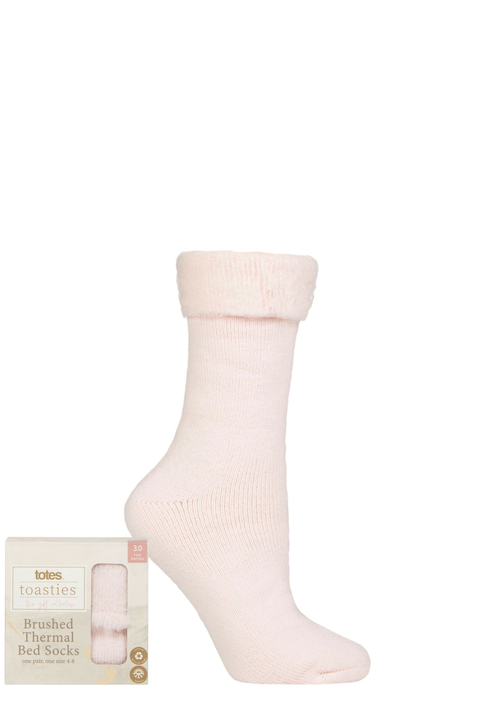 Women's 1 Pair Totes Recycled Brushed Thermal Bed Socks Pink 4-8 Ladies