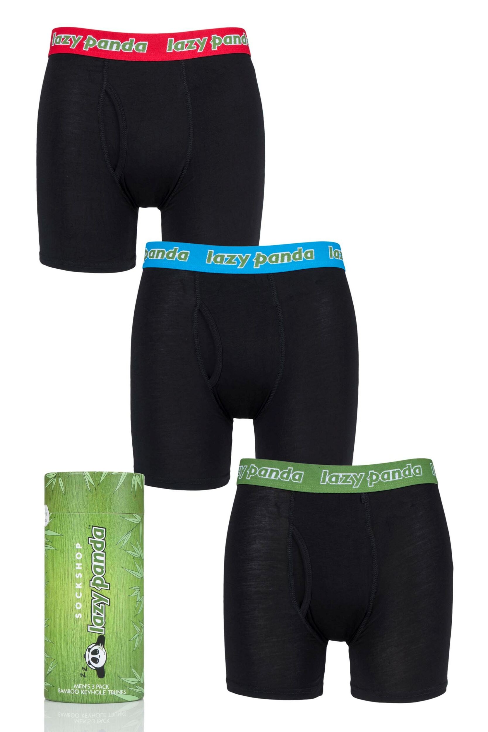3 Pack Black / Red / Green Bamboo Boxer Shorts Men's Small - Lazy Panda
