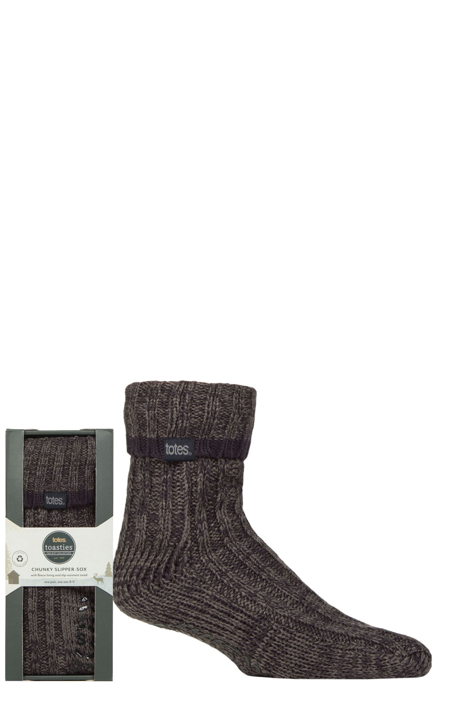 Mens 1 Pair Totes Recycled Chunky Slipper Socks Grey 1 8-11 Mens