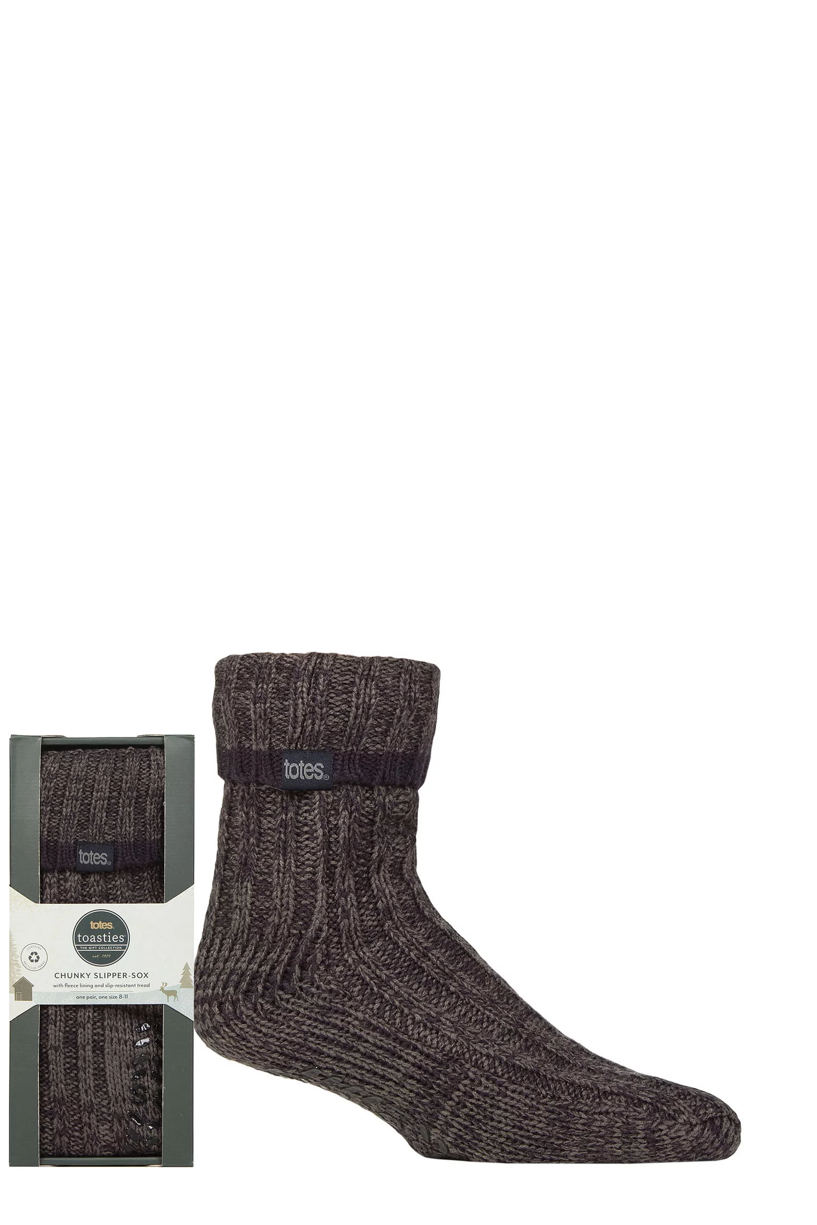 Mens 1 Pair Totes Recycled Chunky Slipper Socks Grey 1 8-11 Mens