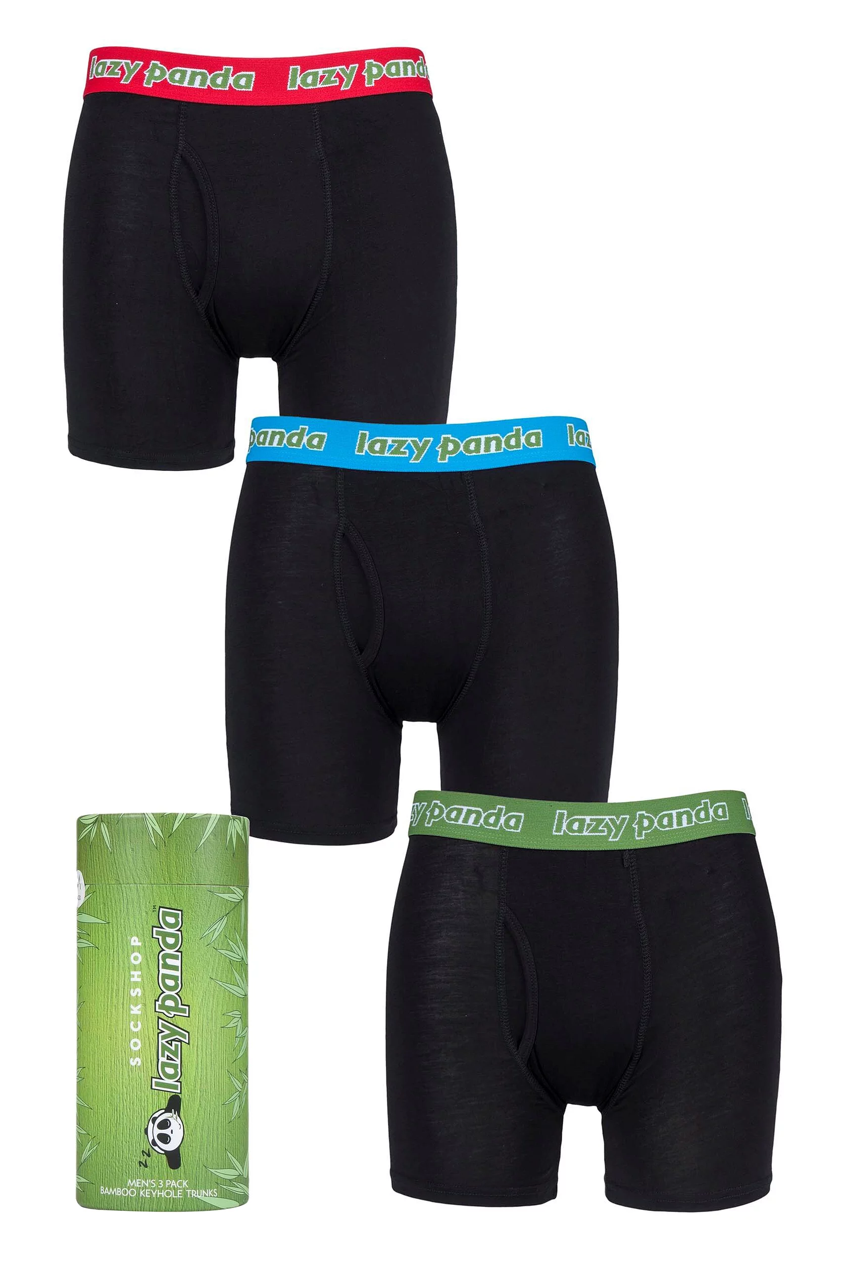 Mens 3 Pack SOCKSHOP Lazy Panda Bamboo Boxer Shorts Black / Red / Green