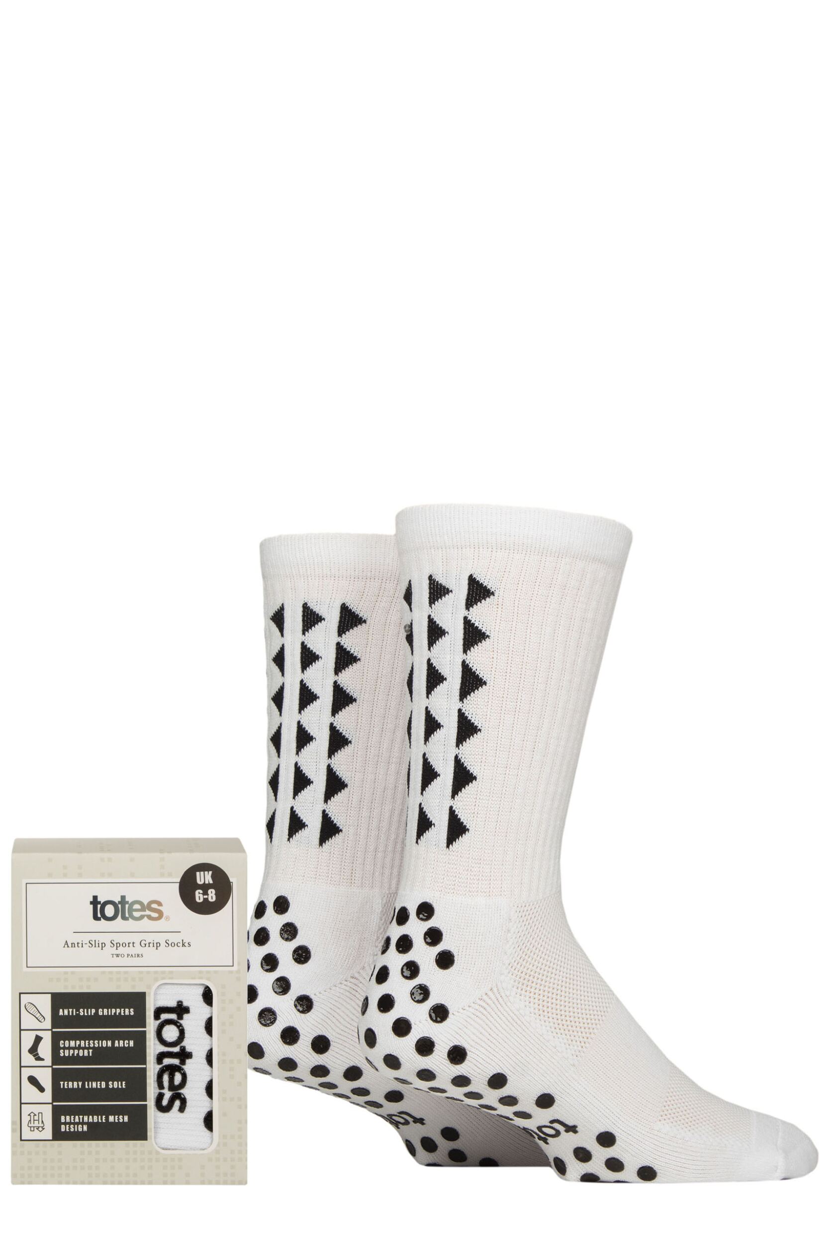 Totes 2 Pair Gripper Sports Socks White 9-11 UK