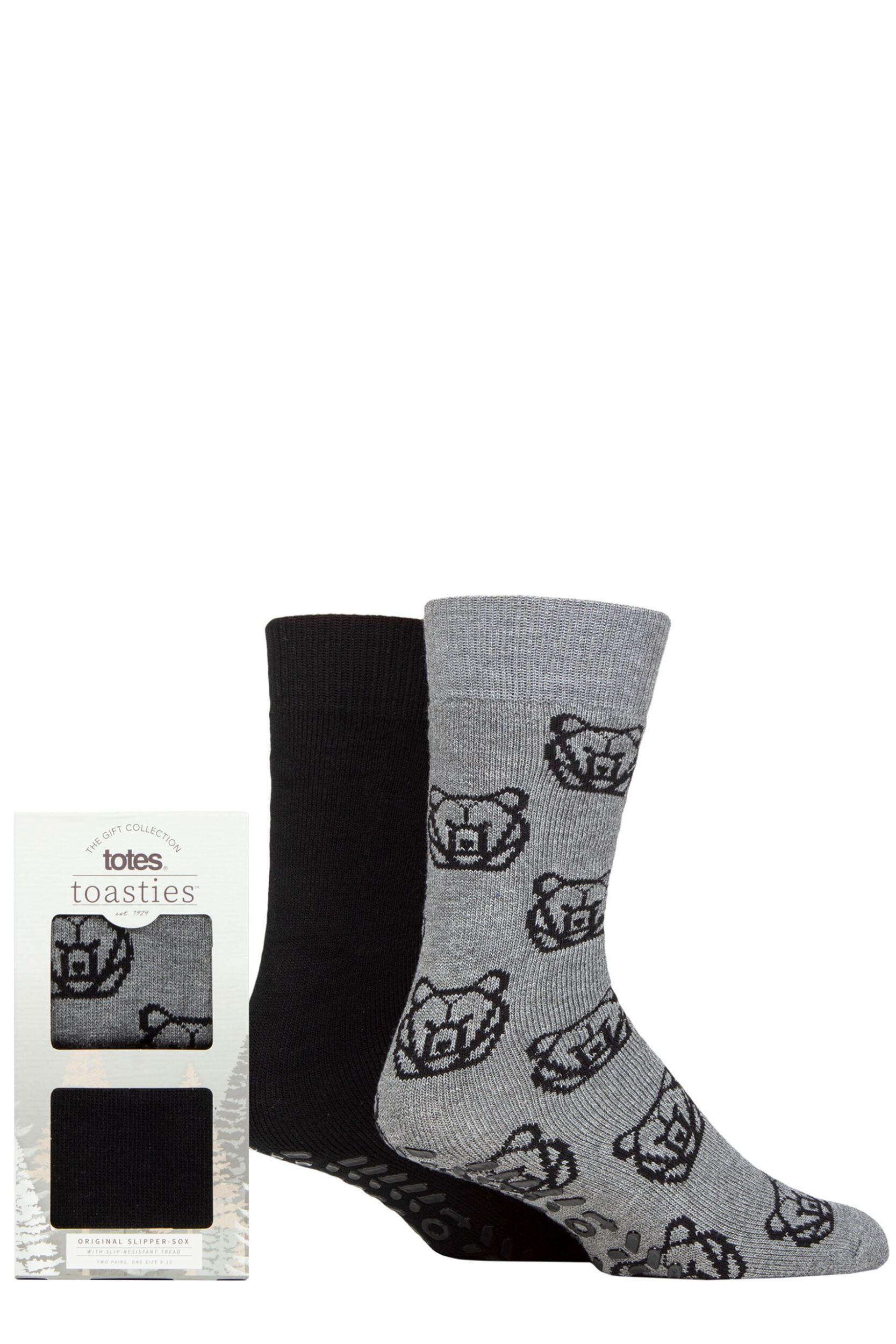 Mens 2 Pair Totes Original Plain and Patterned Slipper Socks Bear 7-12 Mens