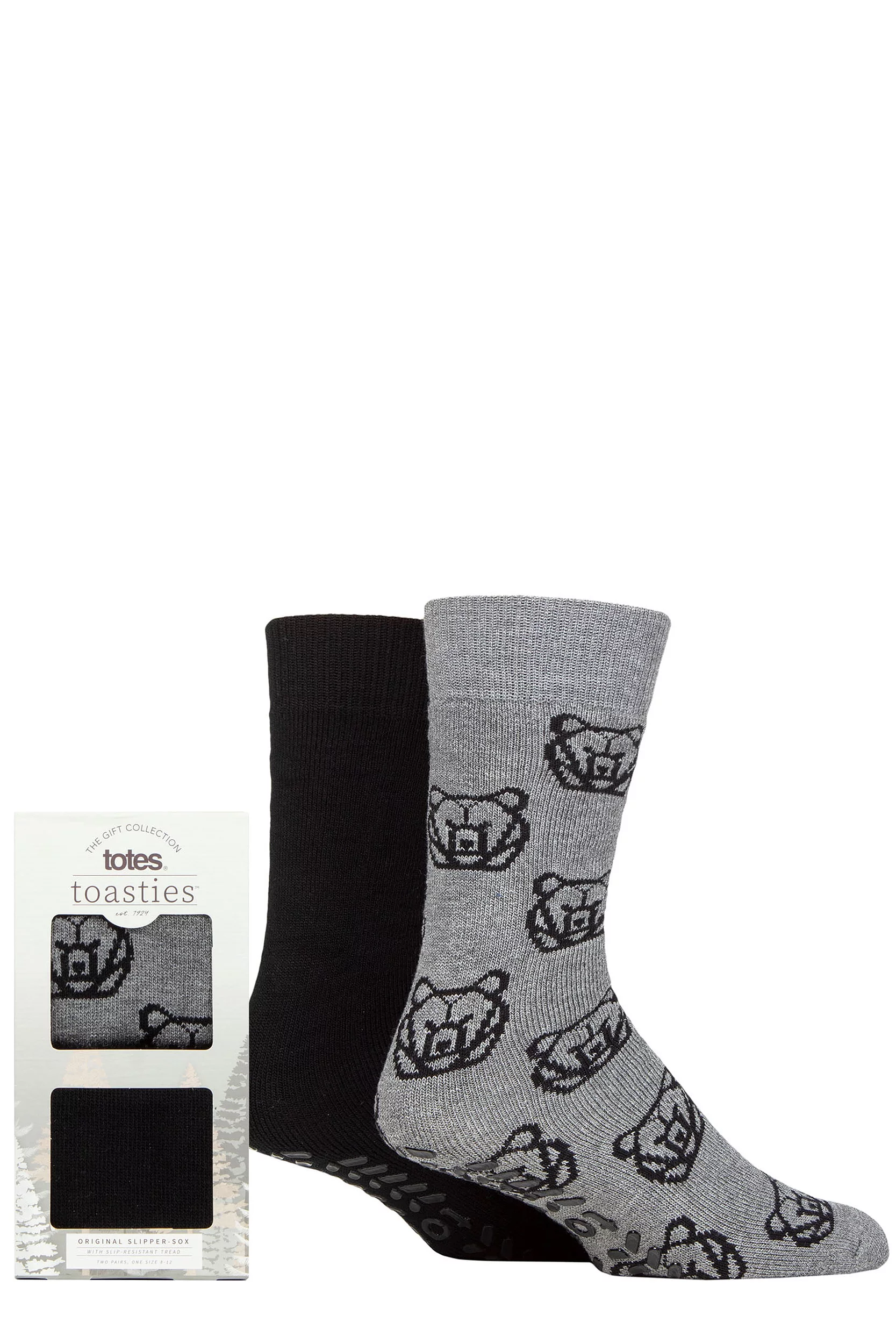Mens 2 Pair Totes Original Plain and Patterned Slipper Socks Bear 7-12 Mens