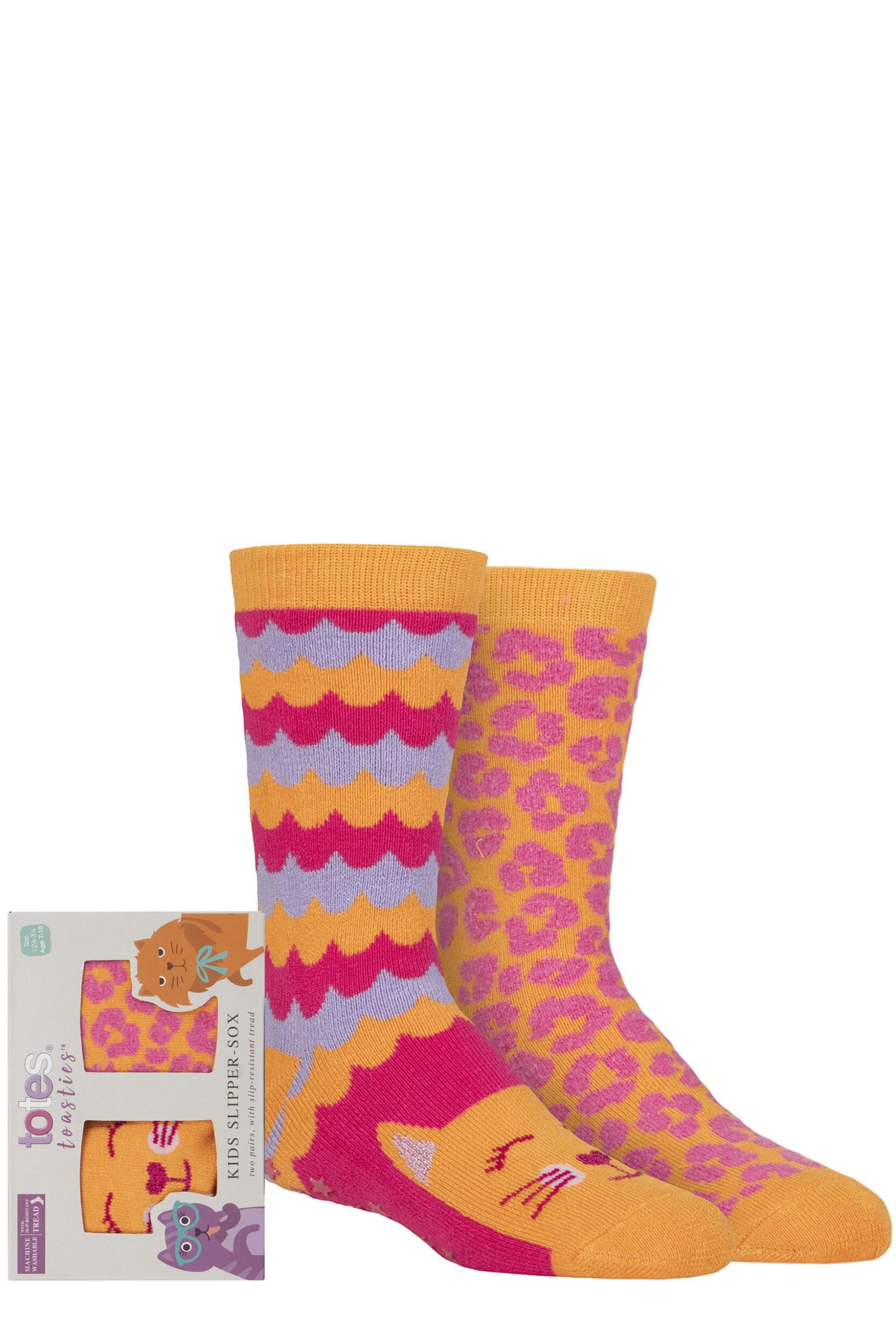 Girls 2 Pair Totes Originals Novelty Slipper Socks Cat 4-6 Years