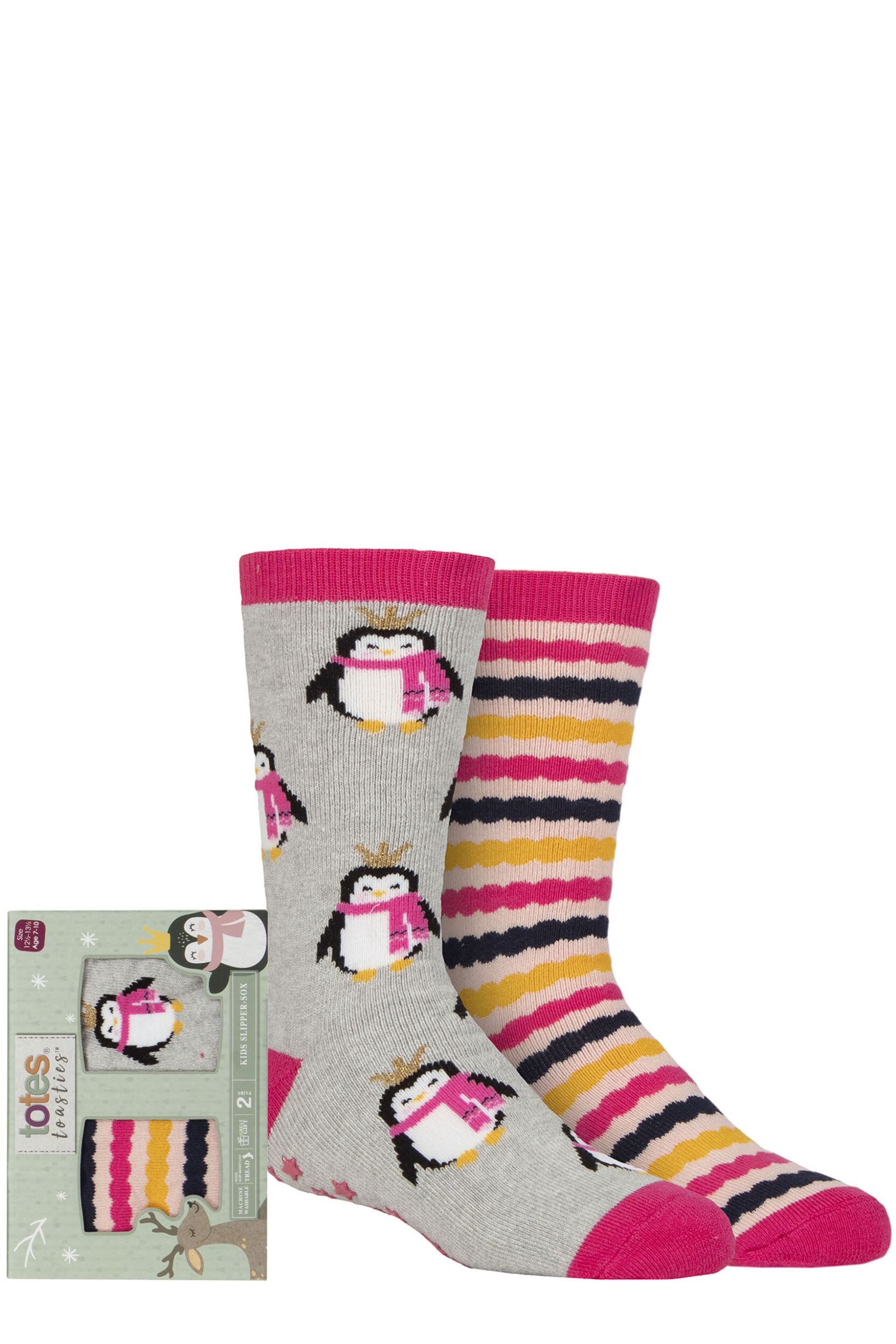 Girls 2 Pair Totes Originals Novelty Slipper Socks Penguin 4-6 Years