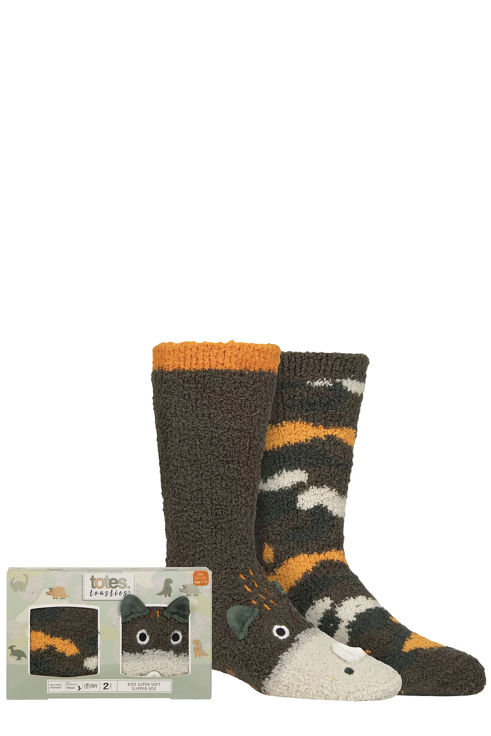 Boys and Girls 2 Pair Totes Super Soft Slipper Socks Dinosaur 7-10 Years