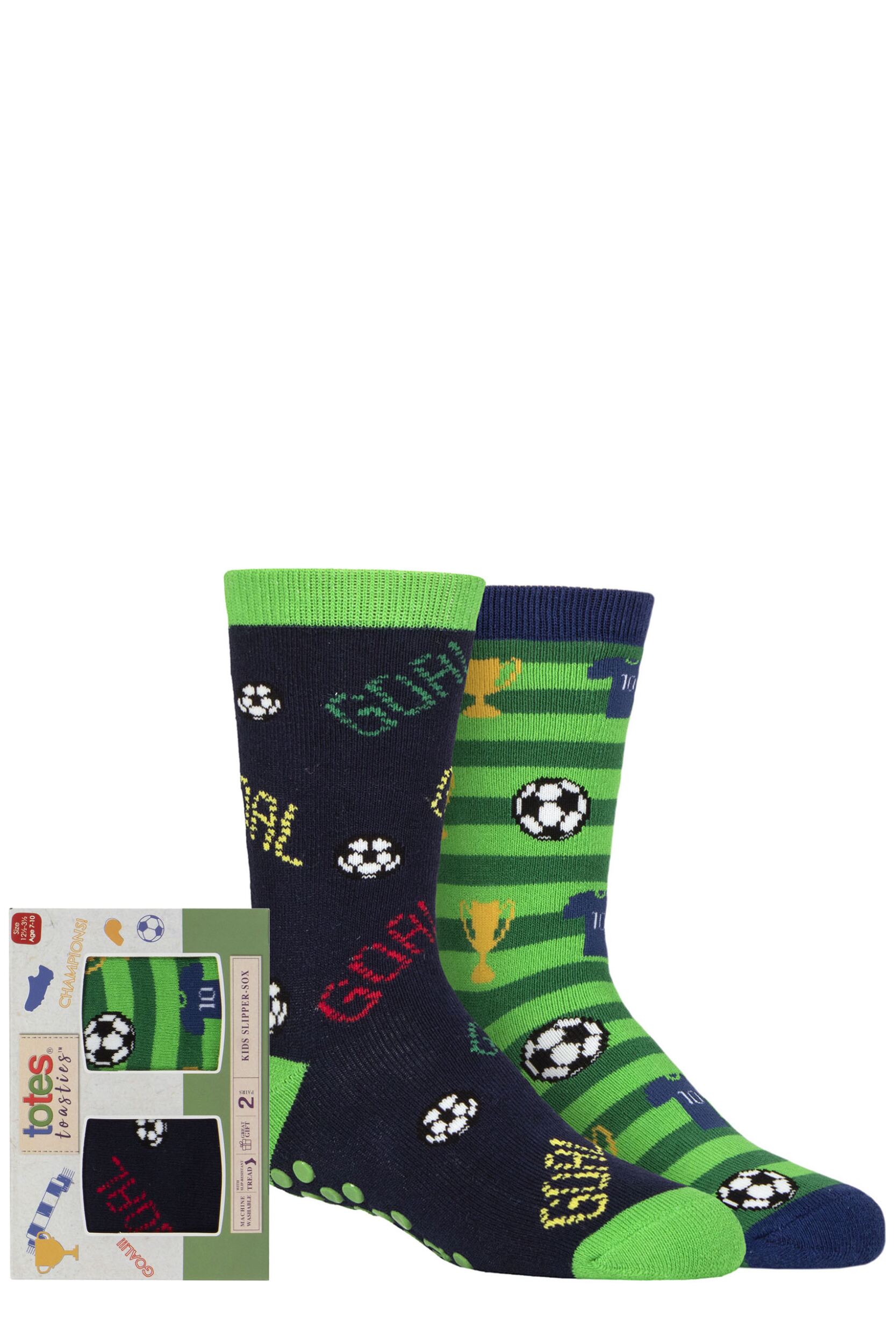 Boys 2 Pair Totes Originals Novelty Slipper Socks Football 4-6 Years