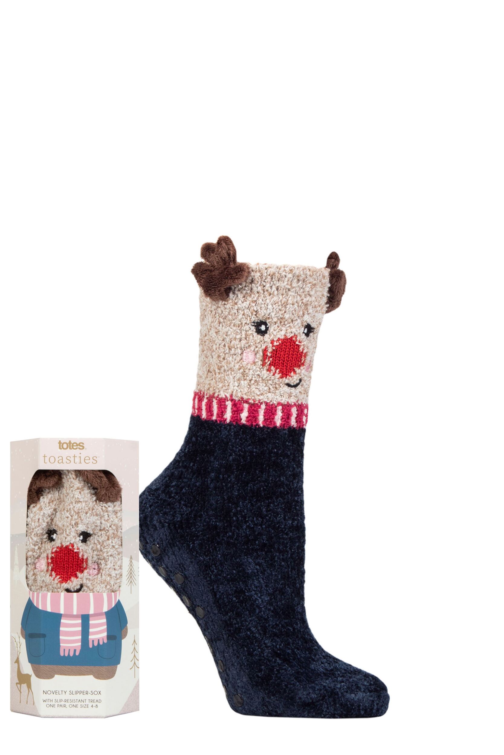 Women's 1 Pair Totes Cosy Novelty Slipper Socks Reindeer 4-8 Ladies