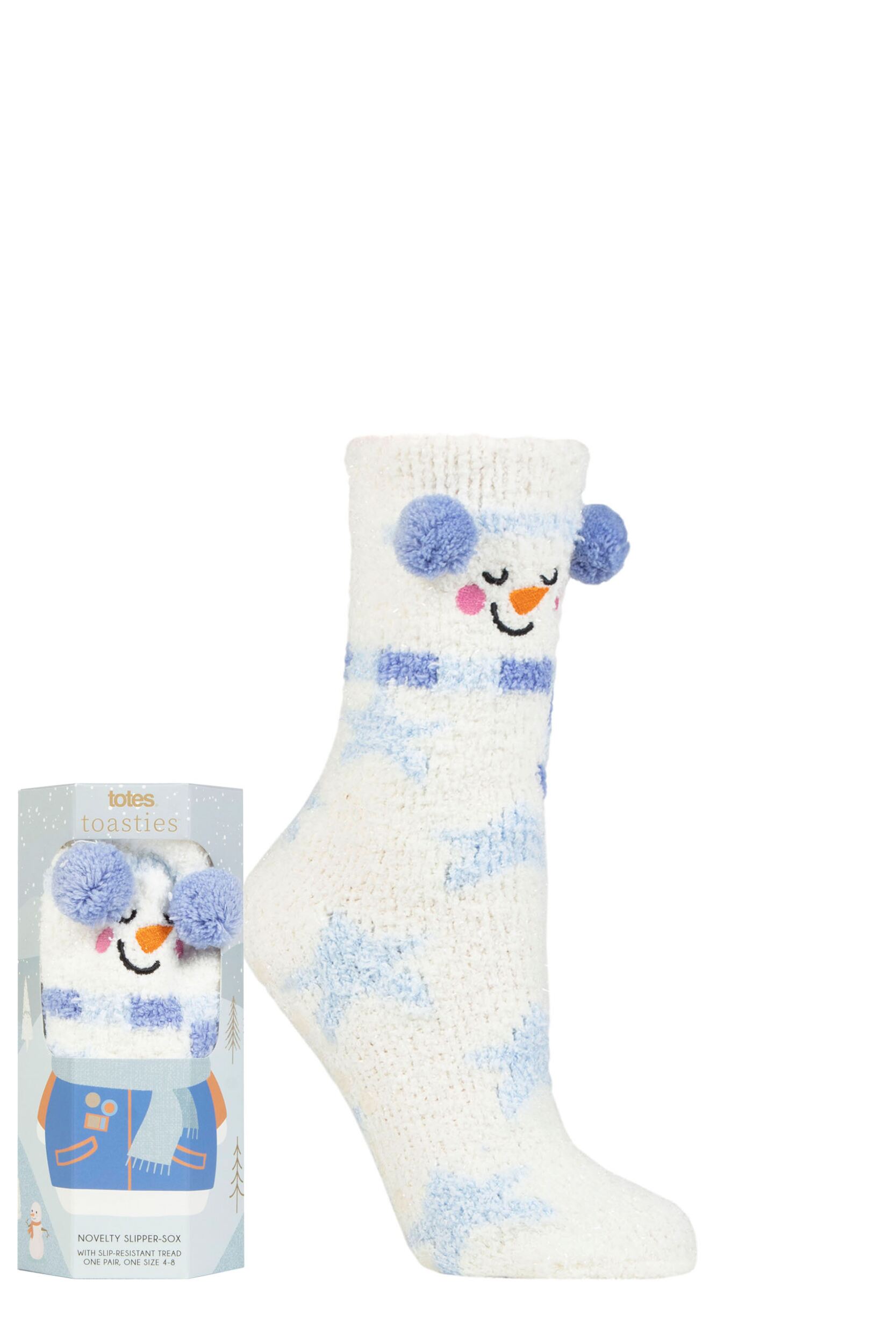 Women's 1 Pair Totes Cosy Novelty Slipper Socks Snowman 4-8 Ladies