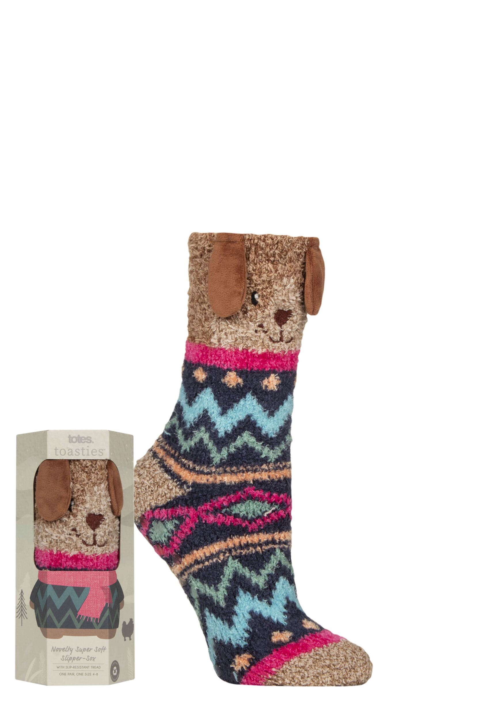 Women's 1 Pair Totes Cosy Novelty Slipper Socks Dog 4-8 Women's