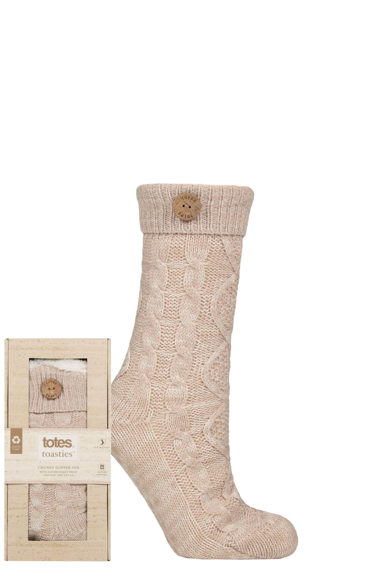 Women's 1 Pair Totes Cable Knit Slipper Socks Biscuit 4-8 Women's