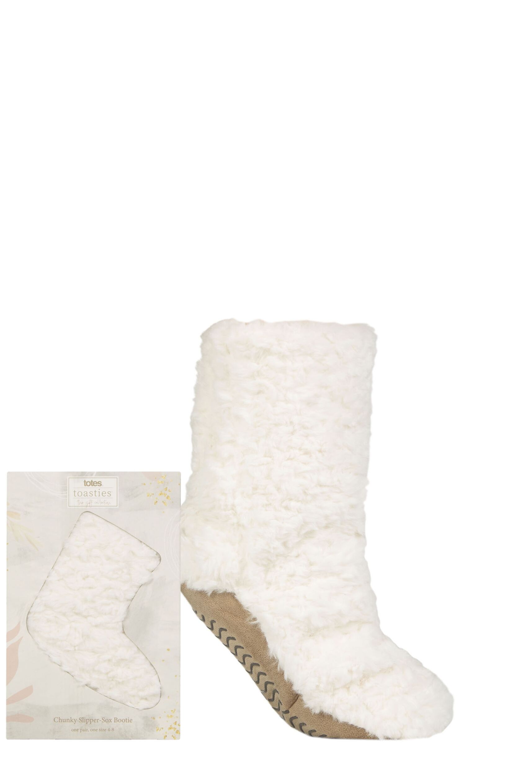 Women's 1 Pair Totes Faux Fur Slipper Socks with Grip Cream 4-8 Ladies