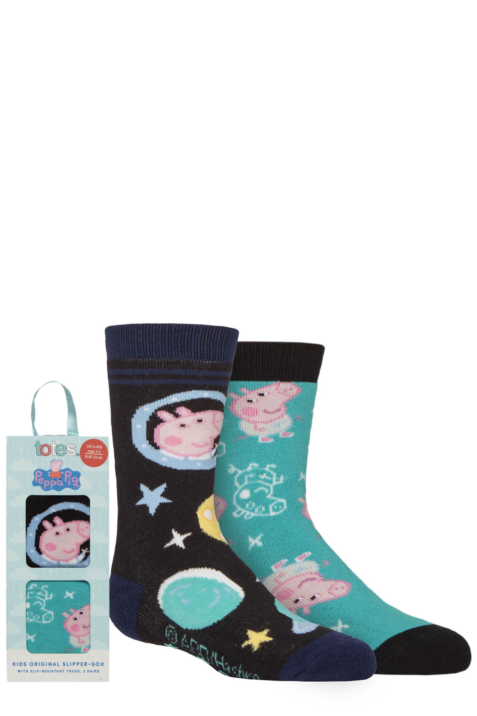 Totes 2 Pair Kids Peppa Pig Original Slipper Socks George 2-3 Years