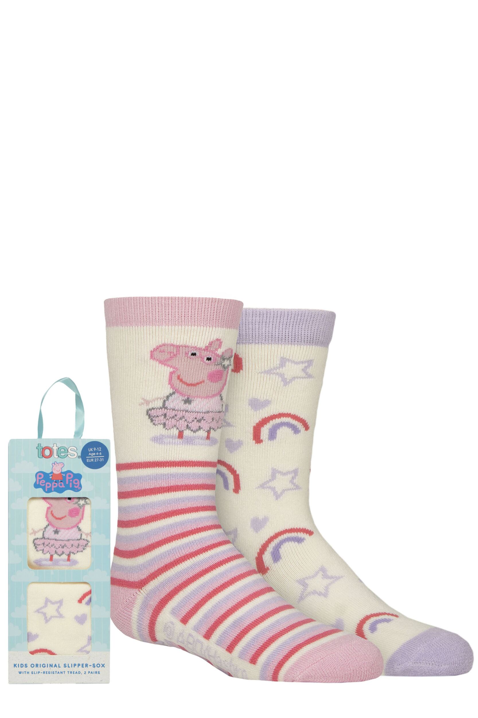 Totes 2 Pair Kids Peppa Pig Original Slipper Socks Peppa 2-3 Years