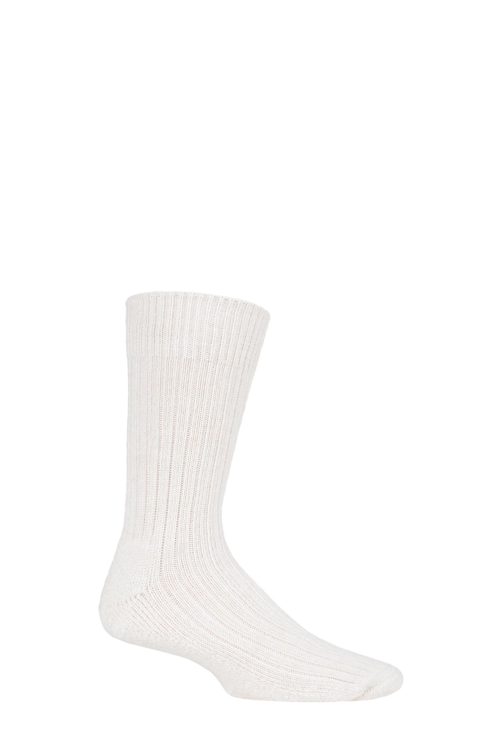 1 Pair Ecru of London Alpaca Ribbed Boot Socks With Cushioning Unisex 11-13 Unisex - SOCKSHOP of London
