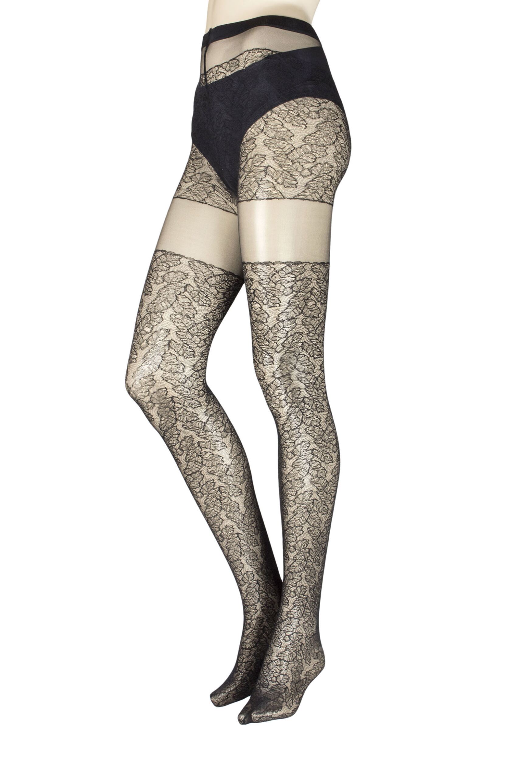 Image of Ladies  Pair Falke Leaves Dream Tights Black Small / Medium