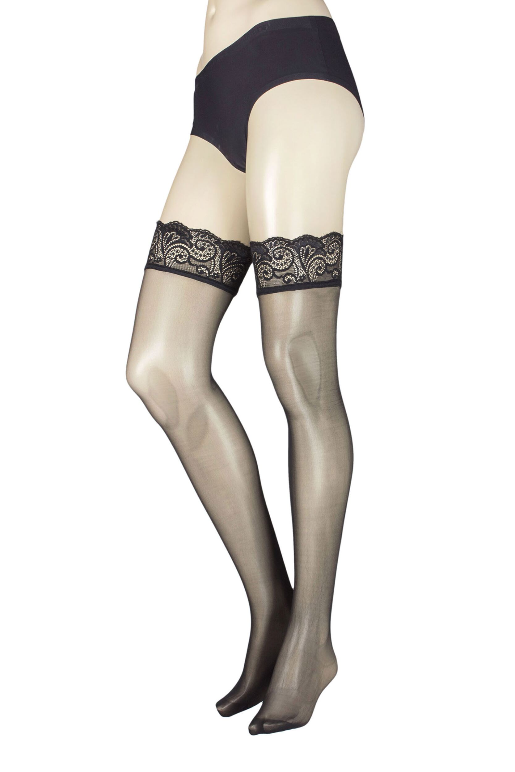 Image of Ladies  Pair Falke Matt Deluxe  Denier Lace Top Hold Ups Black M