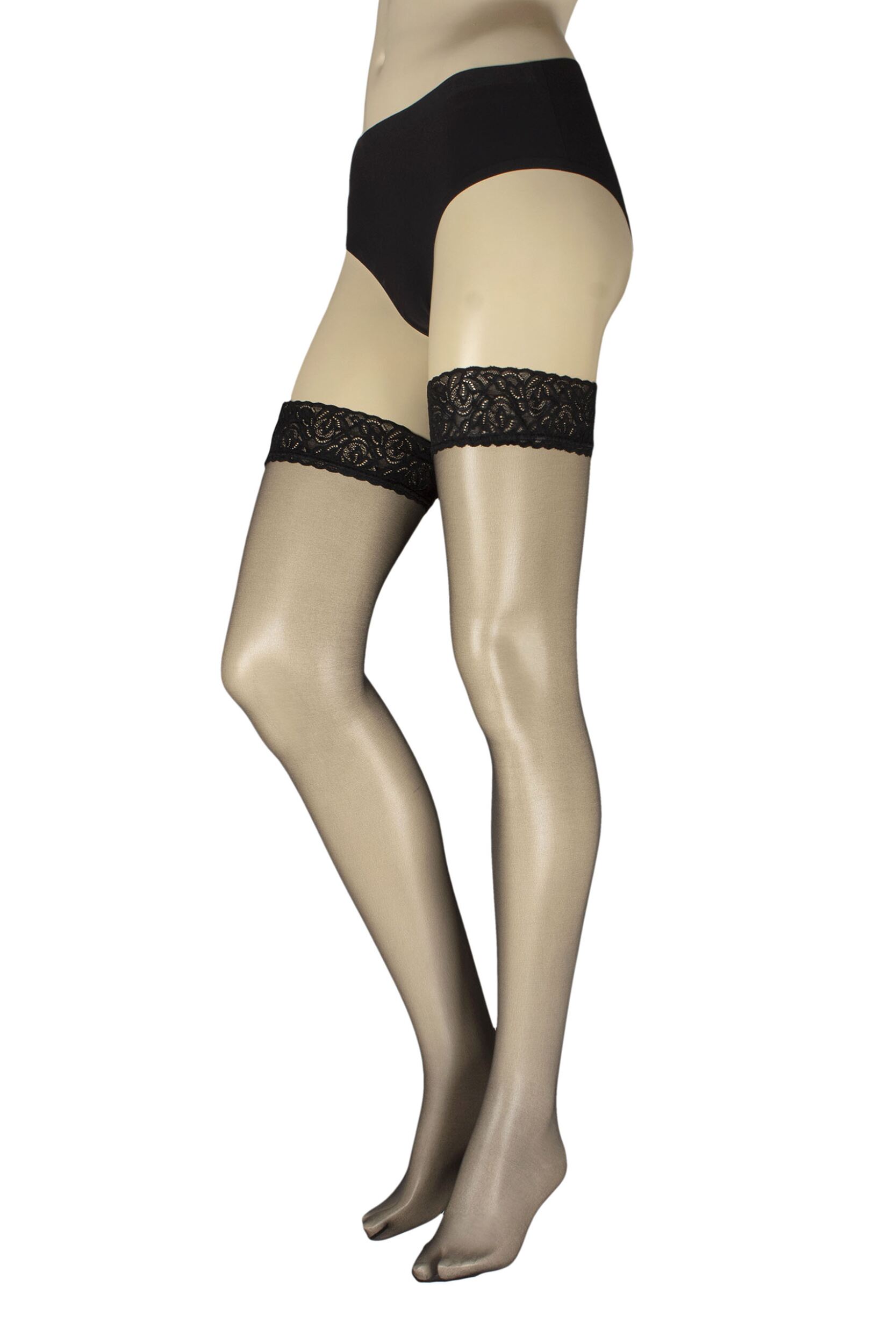 Women's 1 Pair Falke Shelina 12 Denier Ultra Transparent Hold Ups With Shimmer Black 10.5-11