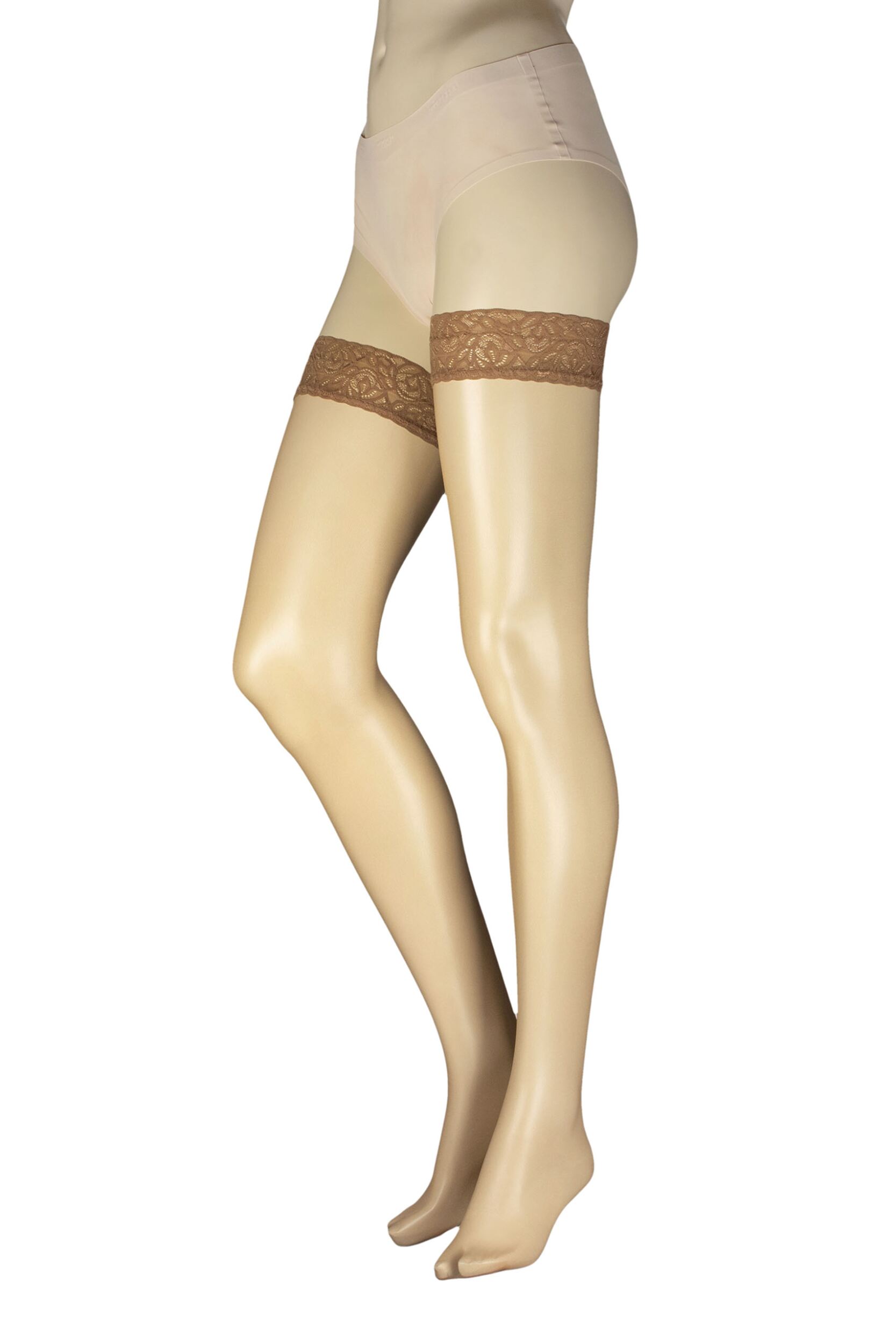 Women's 1 Pair Falke Shelina 12 Denier Ultra Transparent Hold Ups With Shimmer Sun 9.5-10