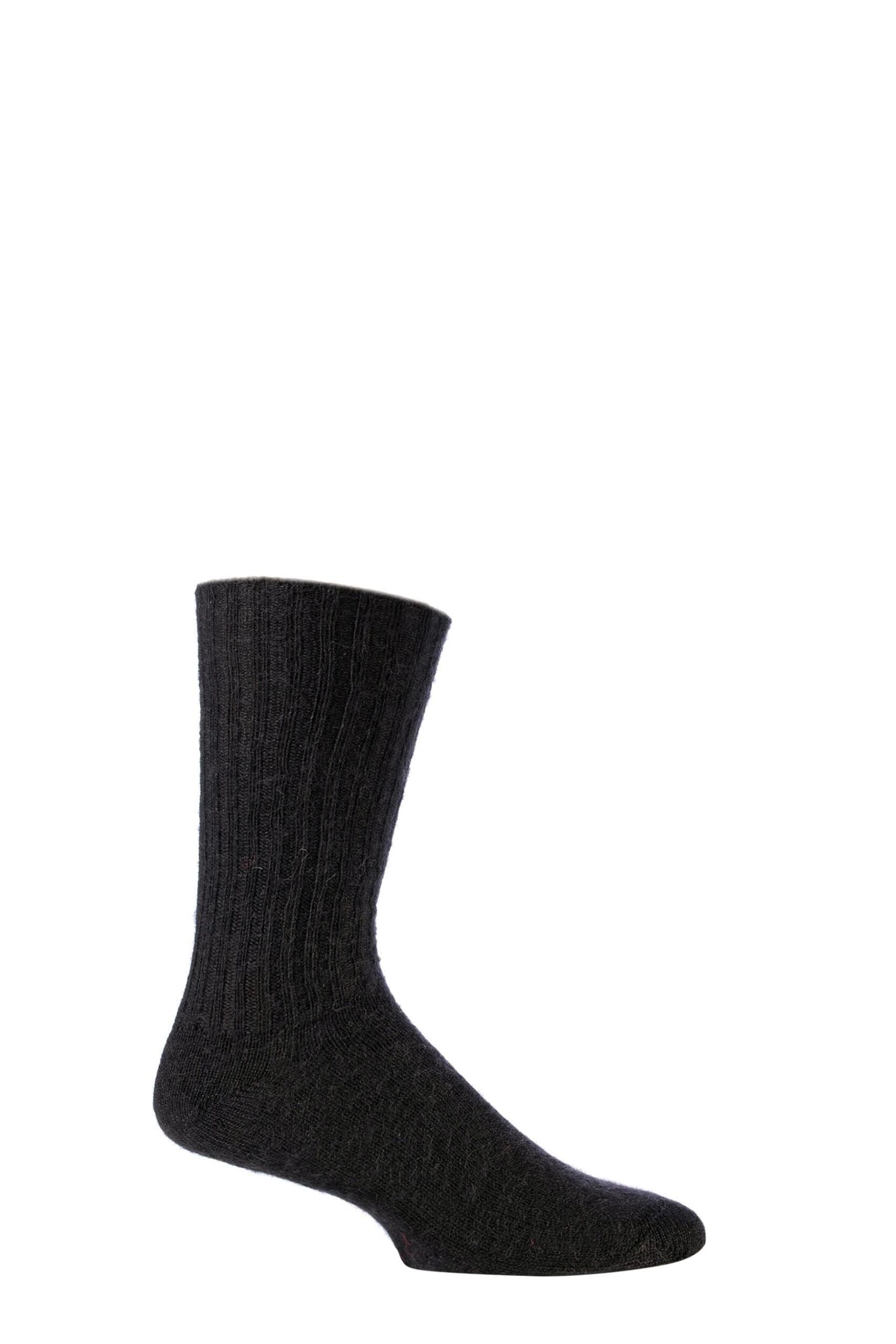 1 Pair Black of London Mohair Ribbed Socks With Cushioning Unisex 11-13 Unisex - SOCKSHOP of London